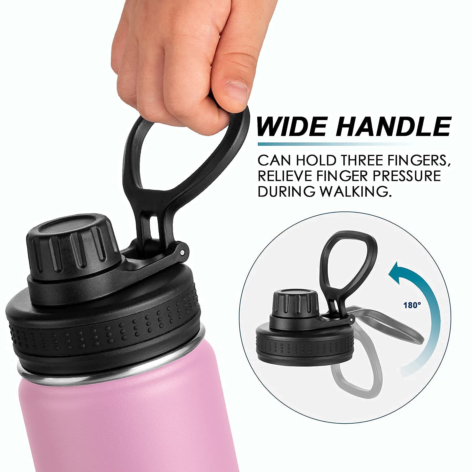 koodee Kids Water Bottle - 16 oz Stainless Steel, Triple Wall, Vacuum Insulated, Leakproof Spout Lid - Pink