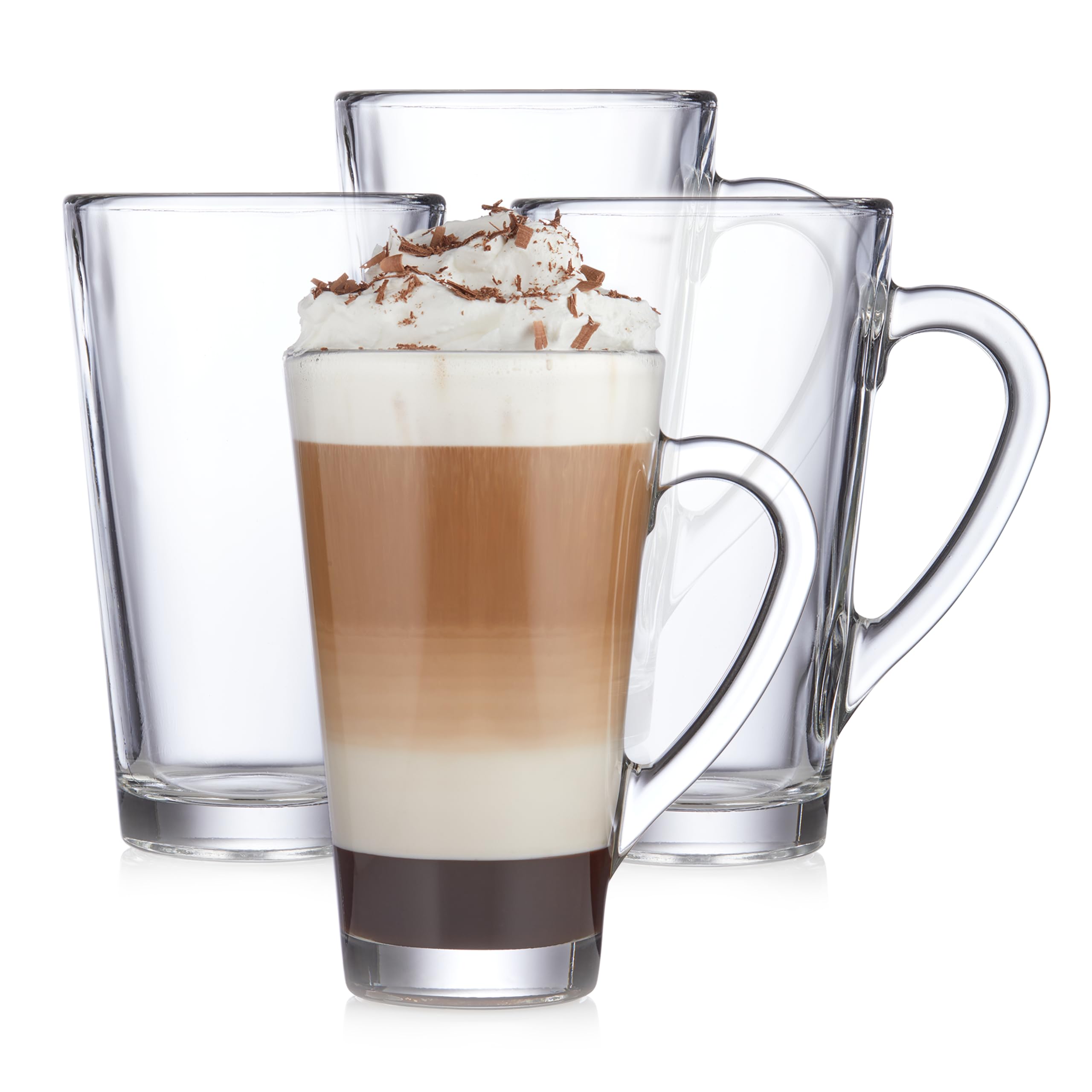 Libbey Cavana Extra Tall Mug - Classic Set 4 Tapered Shape Clear Coffee Mug, Dishwasher Safe Clear Glass Coffee Mugs for Warm La