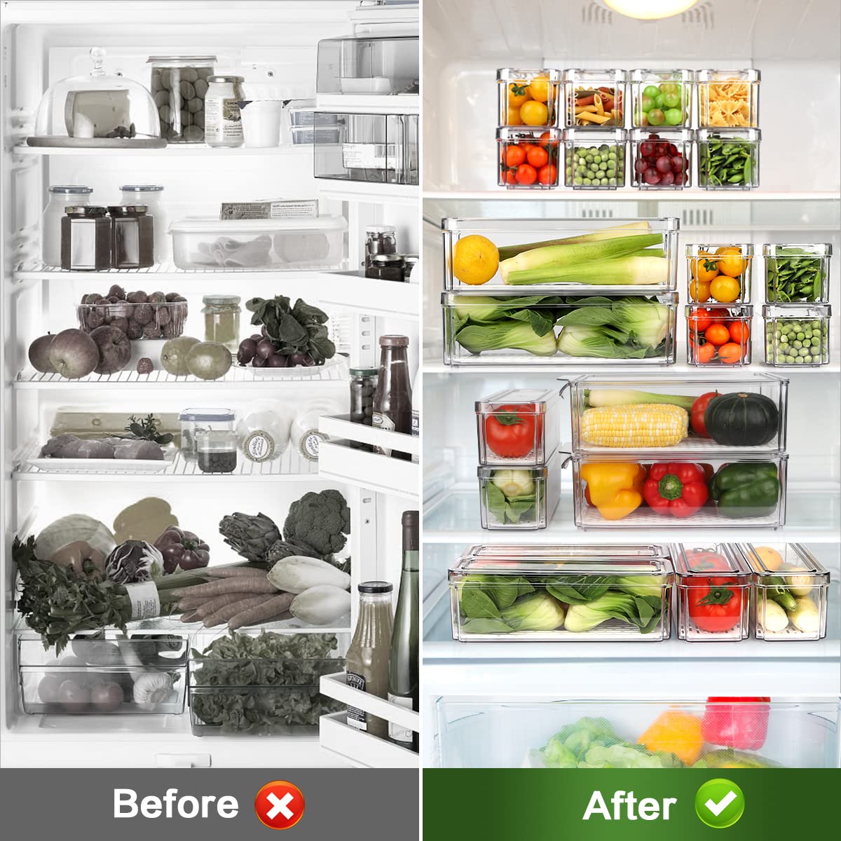 Zijund 14 Pack Fridge Organizer, Stackable Refrigerator Organizer Bins With Lids, Bpa-Free Fridge Organizers And Storage Contain