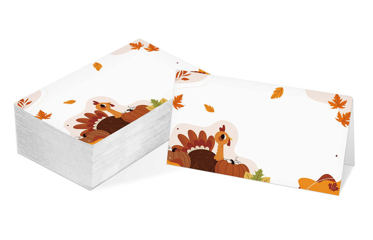 Table Place Card, Fall Thanksgiving Themed Tent Style Cards, Pack Of 25 Half-Fold Reception Place Card With Turkey, Perfect For