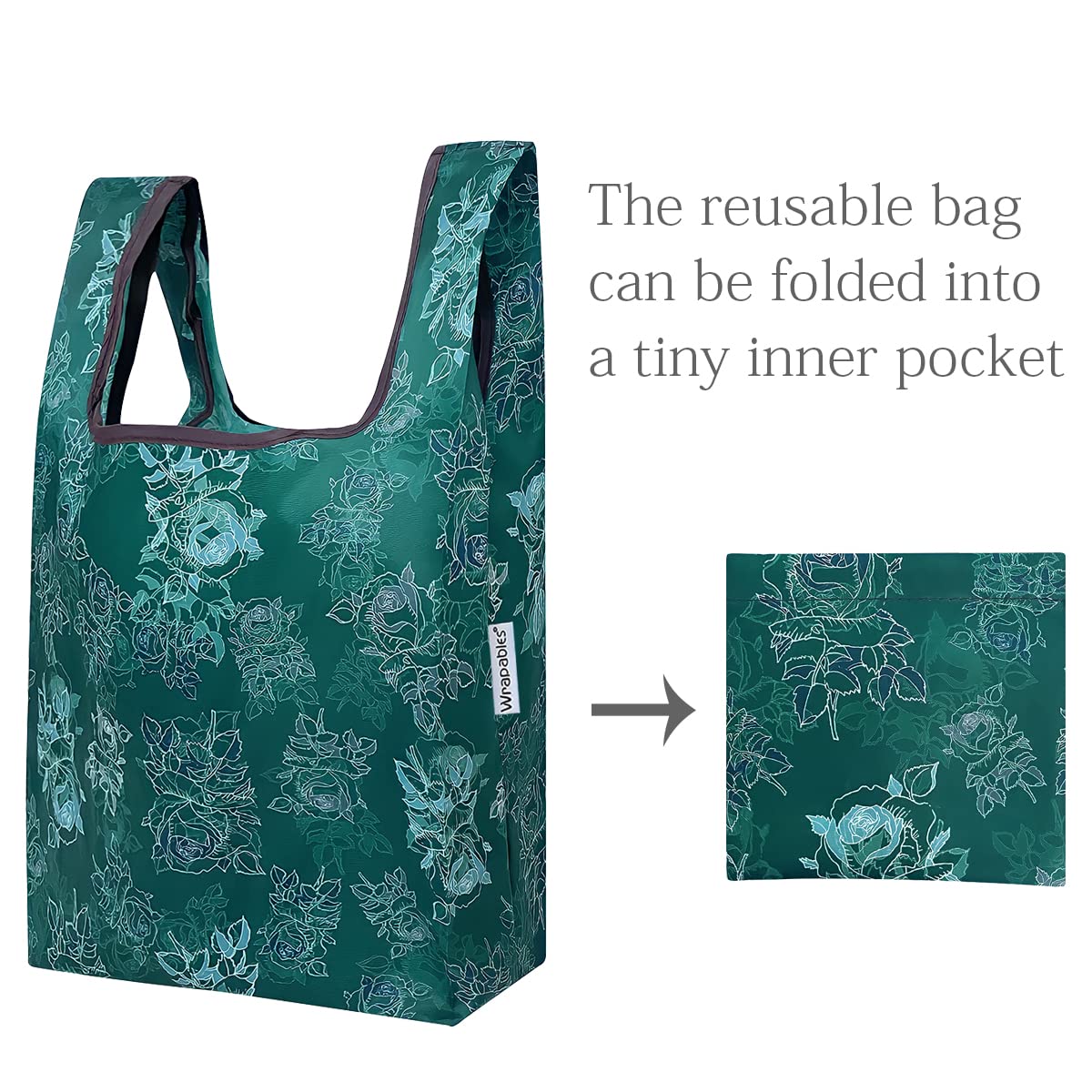 Wrapables Jolibag Collection Reusable Shopping Bag (Set Of 2), Green Rose Shadow