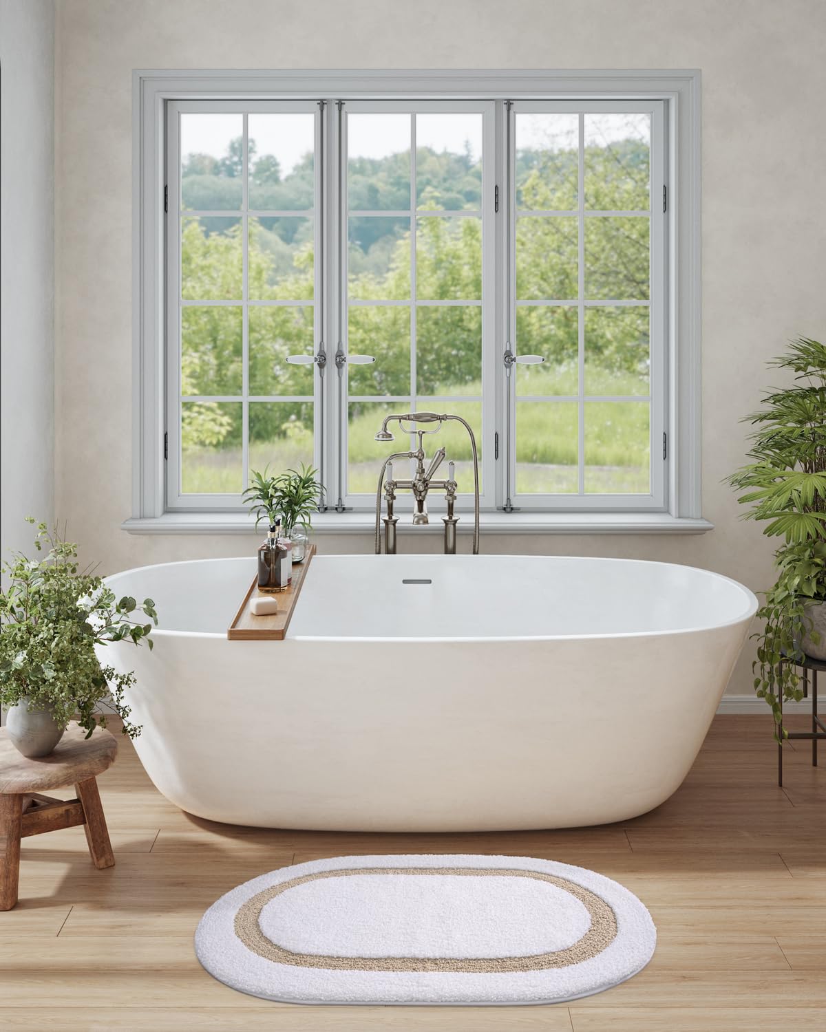 Lumi Bathroom Mat Oval Bathroom Rug, White Bath Mats Non Slip,Premium Water Absorbent Bath Mat, Ultra Soft Washable Bath Rugs Fo