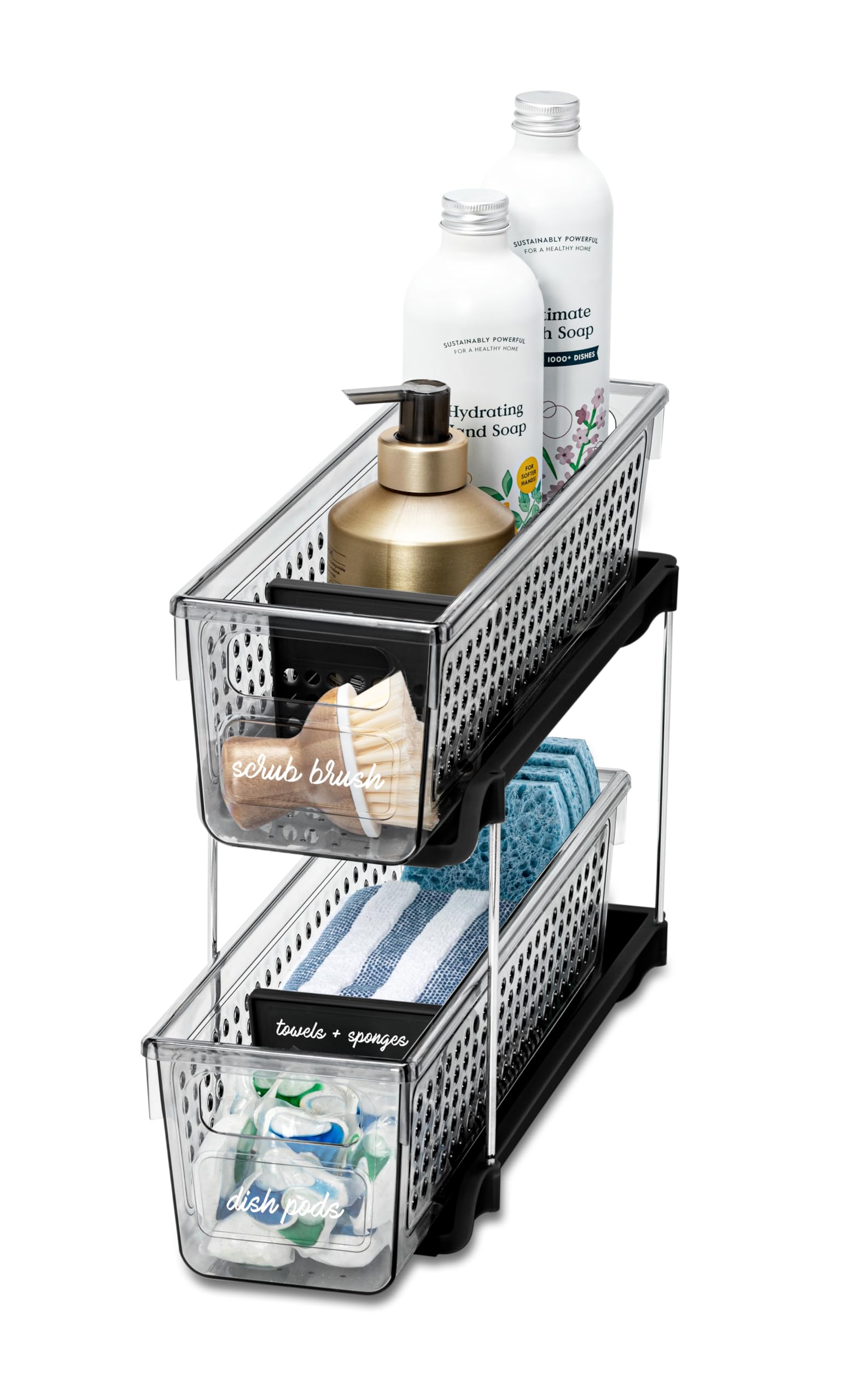 Madesmart Mini 2-Tier Plastic Multipurpose Organizer With Divided Slide-Out Storage Bins, Compact Under Sink And Cabinet Organiz