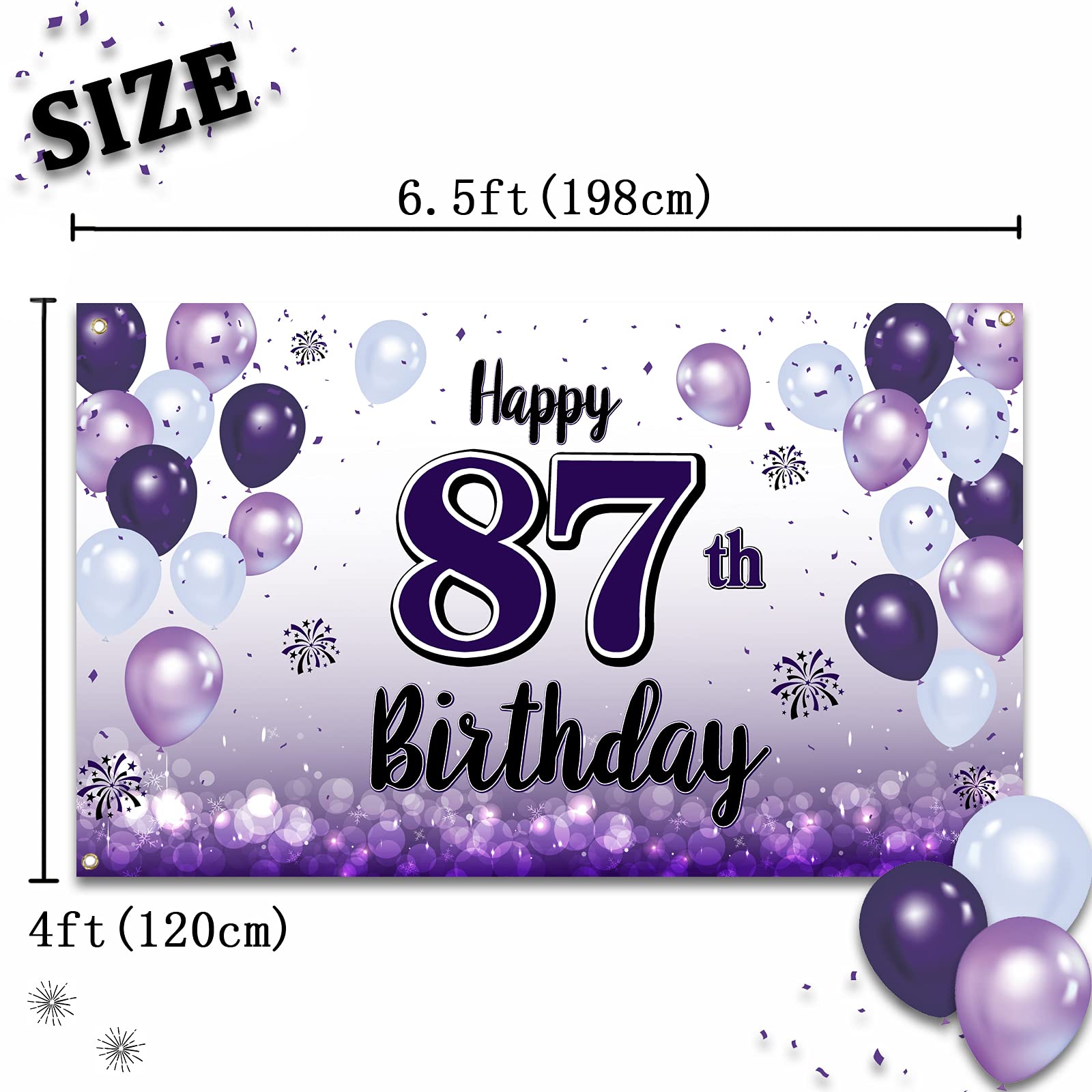 Laskyer Happy 87Th Birthday Decorations,87Th Purple Balloon Large Birthday Banner Backdrop Sign,87 Years Old Bday Party Supplies
