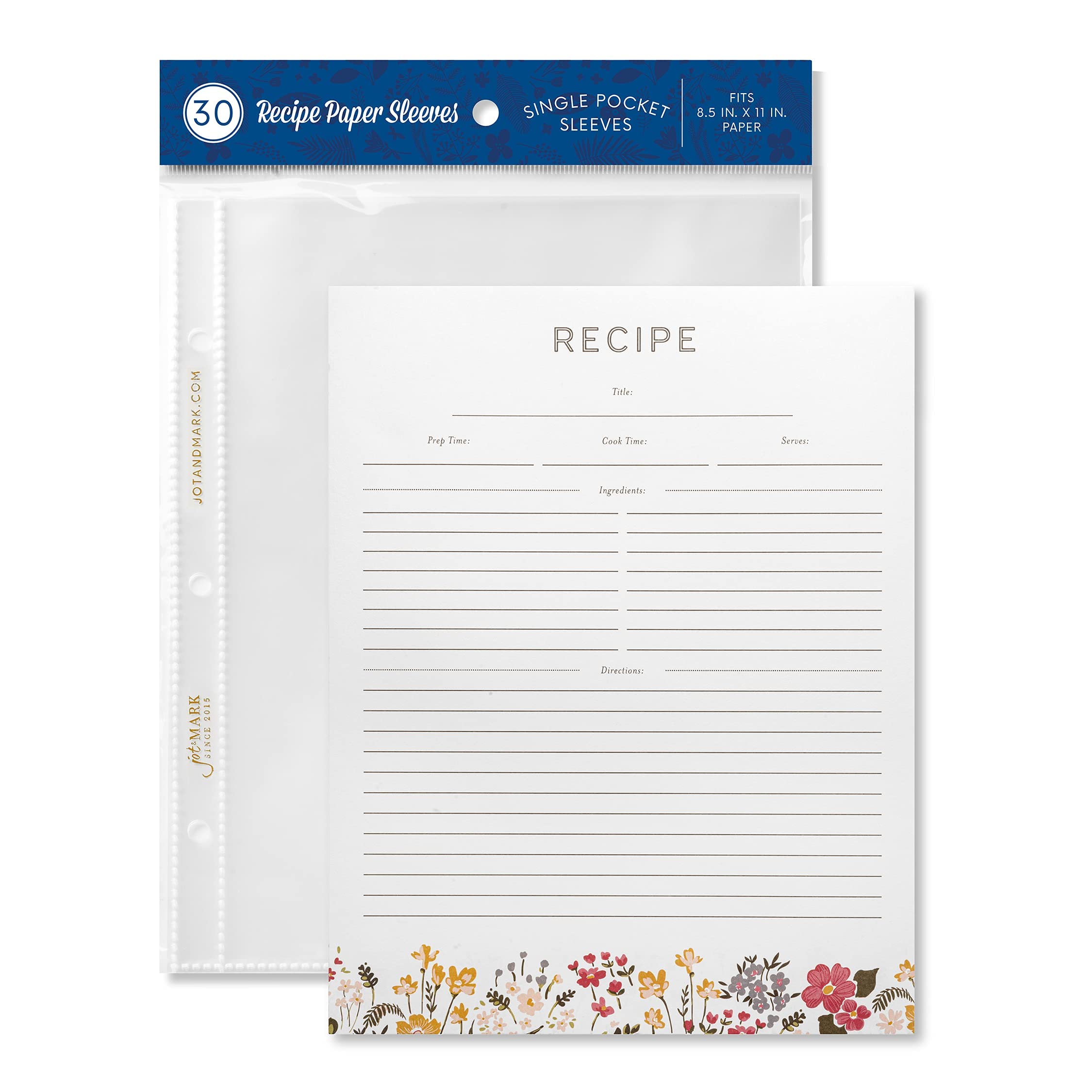 Recipe Binder Protective Sleeves And Printed Paper 8.5'' X 11'' Expansion Pack (Midnight Floral)