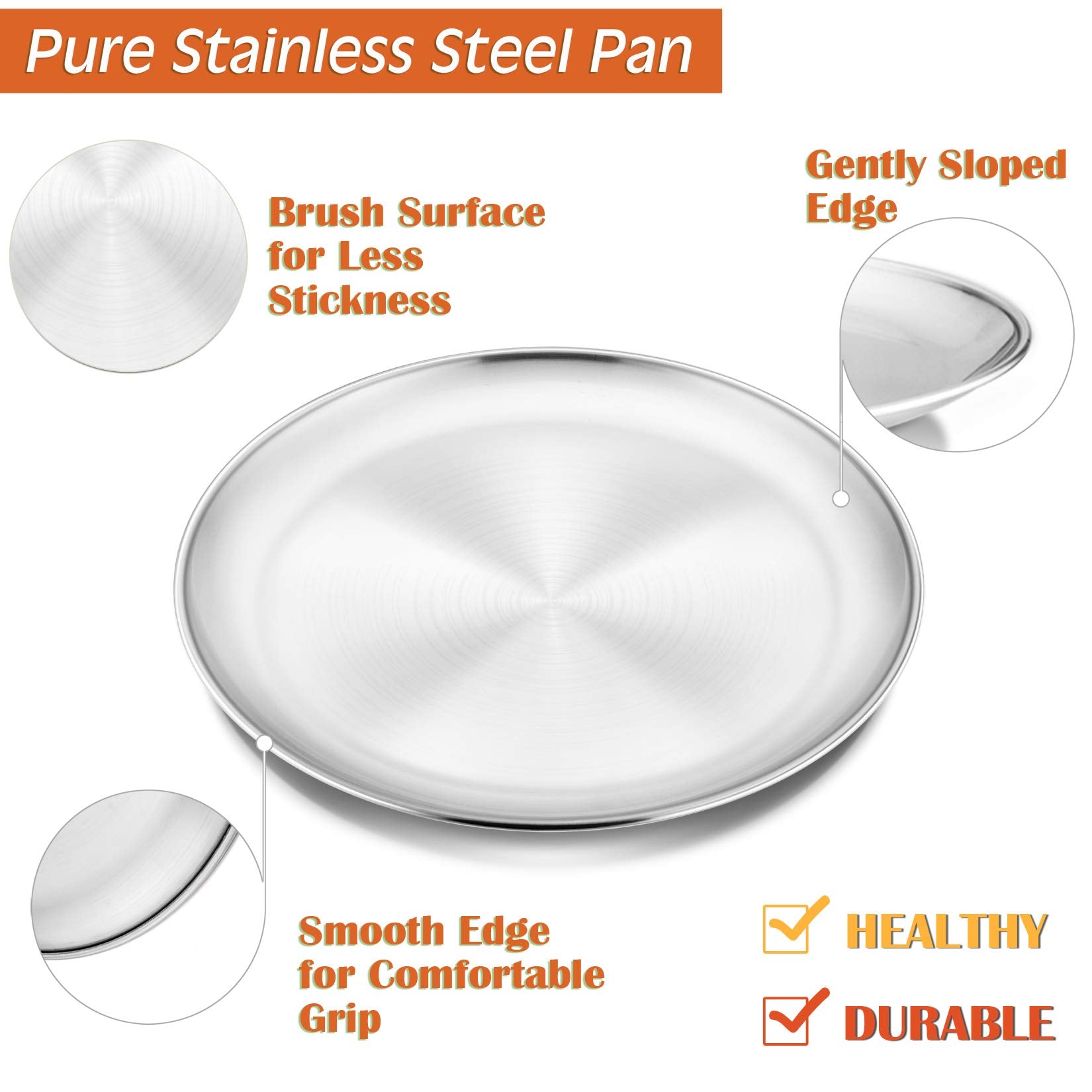 P&P Chef 12 Inch Pizza Pan, Stainless Steel Round Baking Tray Metal Serving Dish For Home, Restaurant, Outdoor, Non-Toxic & Heal