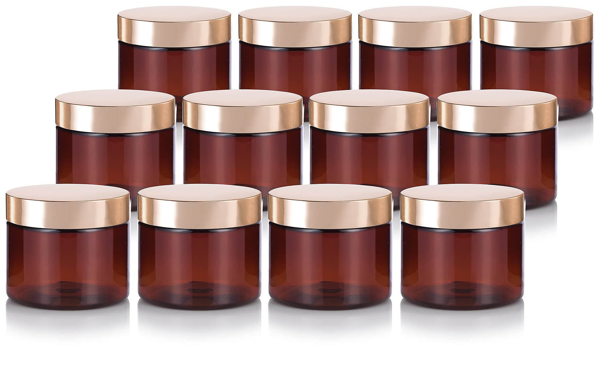 (12 Pack) 6 Oz Amber Pet Plastic Jar With Gold Metal Overshell Lid