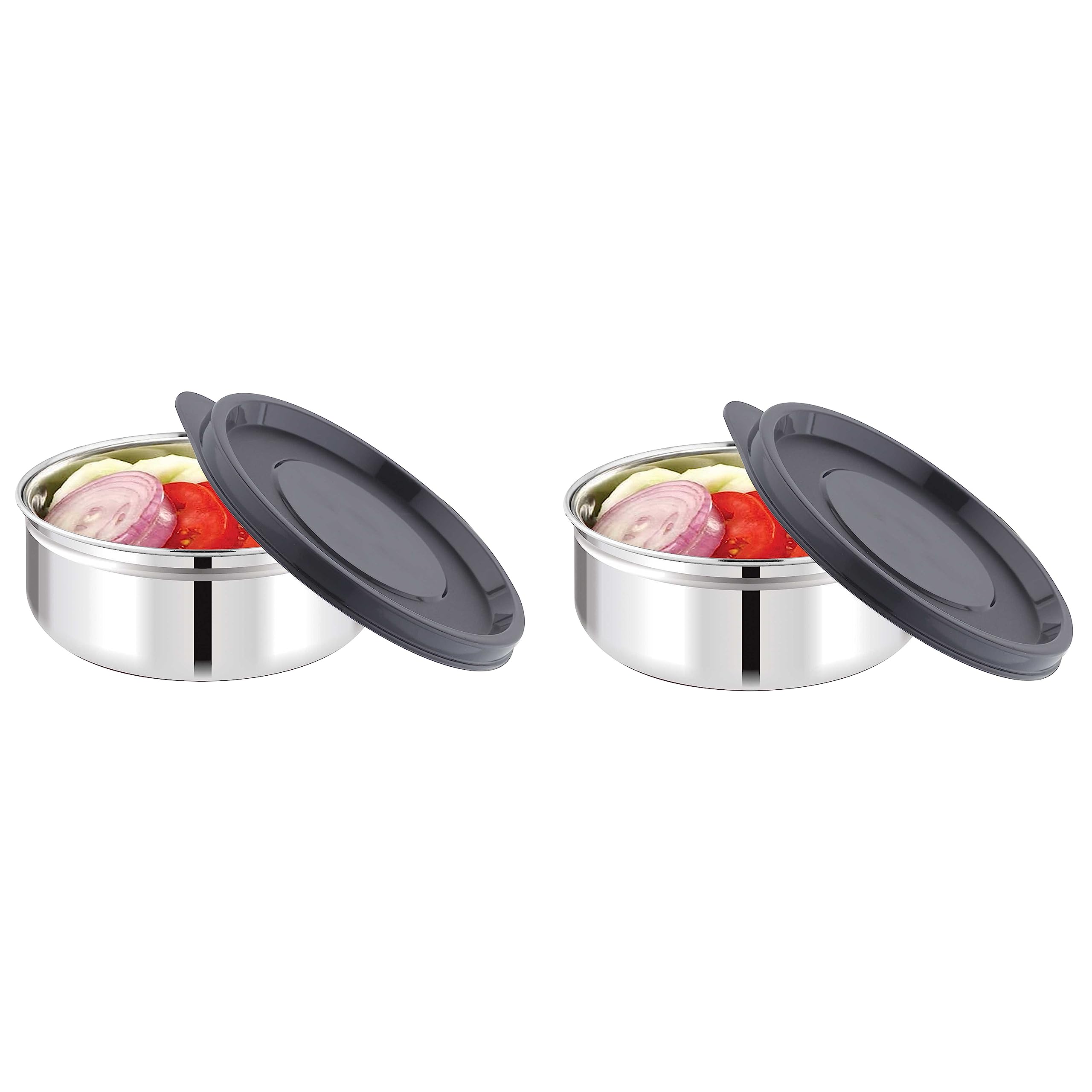 Attro Set Of 2 Prime Stainless Steel Single Wall Storage Containers Airtight & Leak Proof Containers For Office Use, School, Pic
