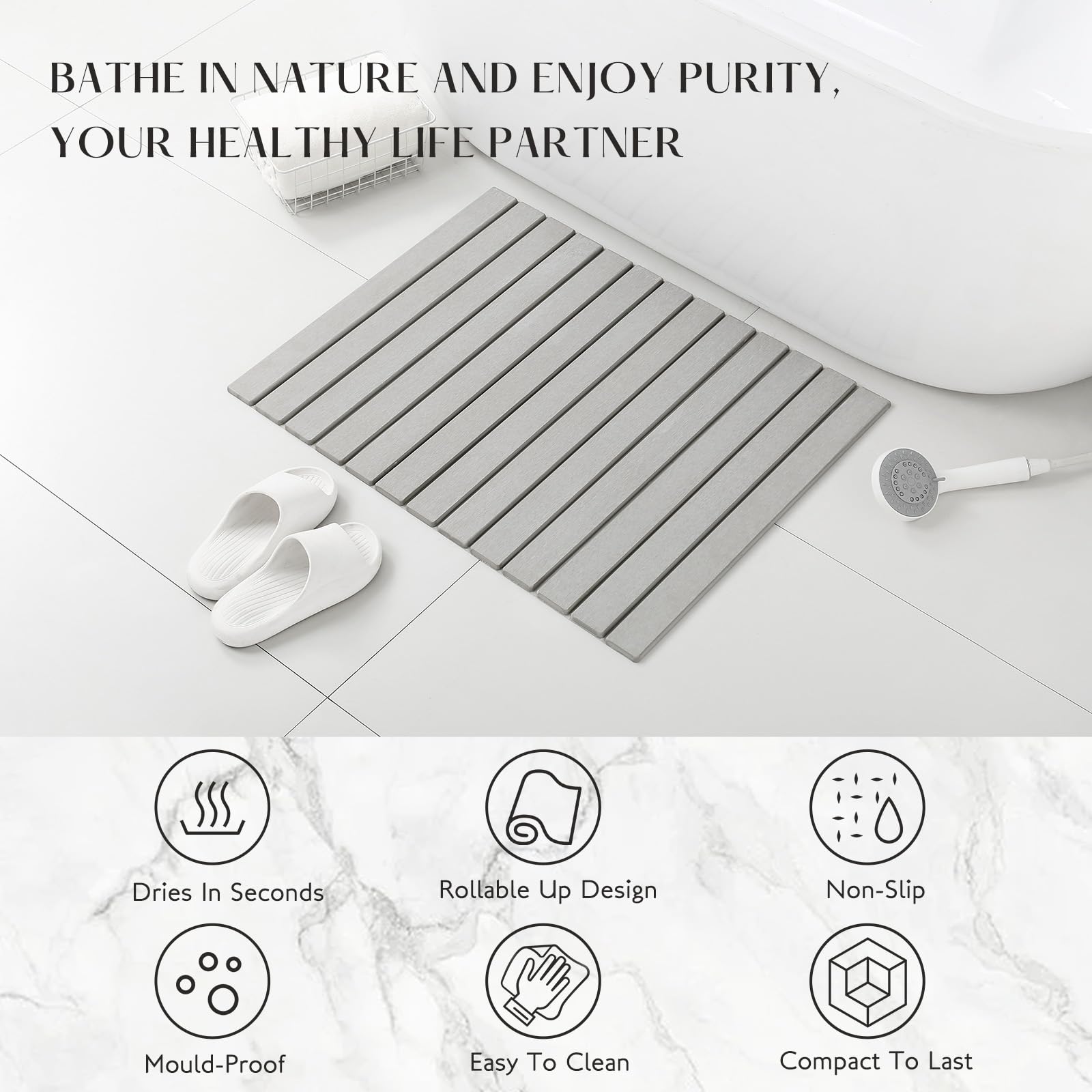 Keychad Large Stone Bath Mat, 31''X 23'' Non-Slip Diatomaceous Earth Bath Mat, Ultra-Absorbent Quick-Drying Stone Drying Mat For