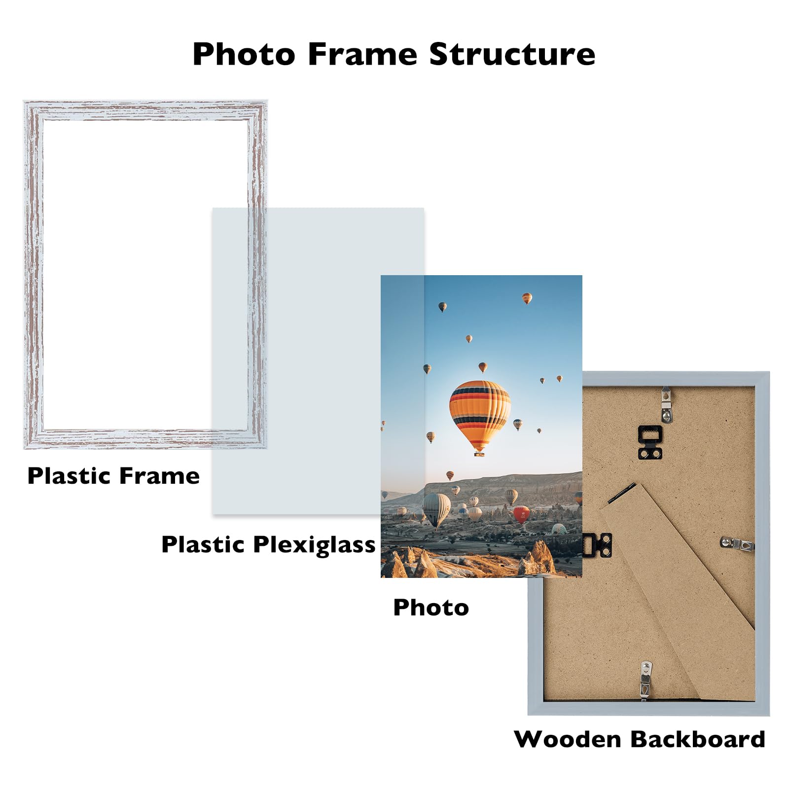 JCJMY 8x13 Picture Frame Rustic White for Wall Hanging or Tabletop, Wall Mounting Horizontally or Vertically, 8 x 13 Wall Galler