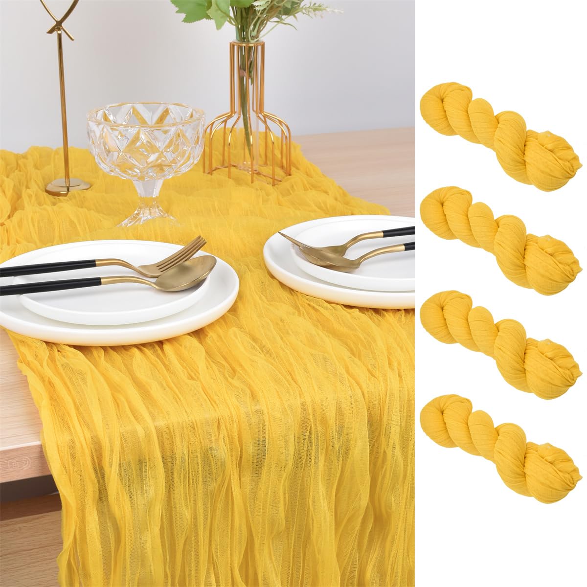 Joanlody Yellow Cheesecloth Table Runner 10Ft Rustic Gauze Cheese Cloth Table Runner Boho Fall Thanksgiving Table Runner For Wed