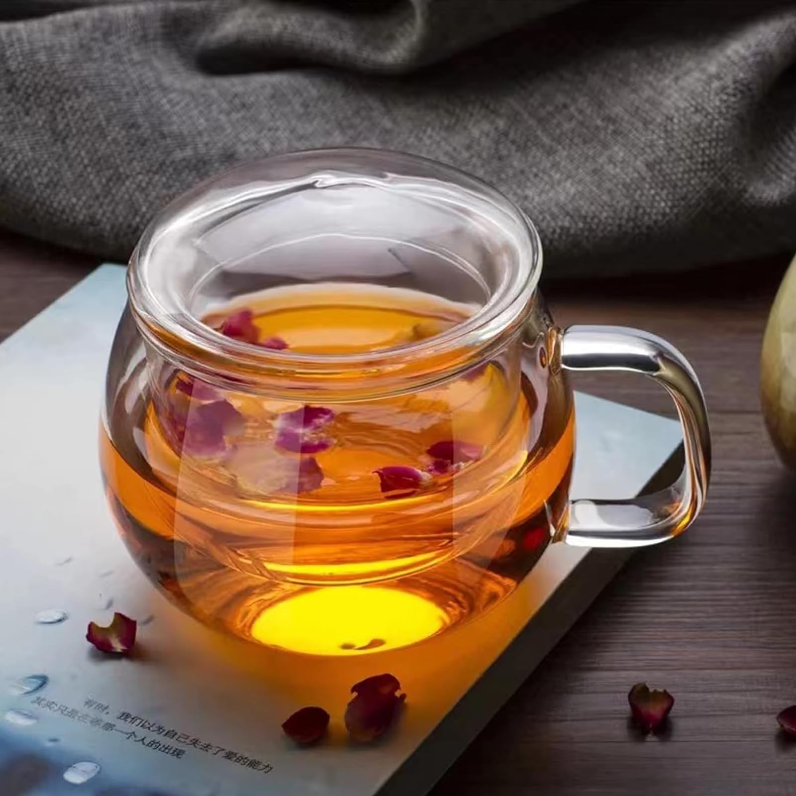 Aurfedes 14Oz Tea Cup With Steeper And Lid, Heat-Resistant Borosilicate Glass Clear Tea Cup For Loose Leaf Tea, Blooming Tea And