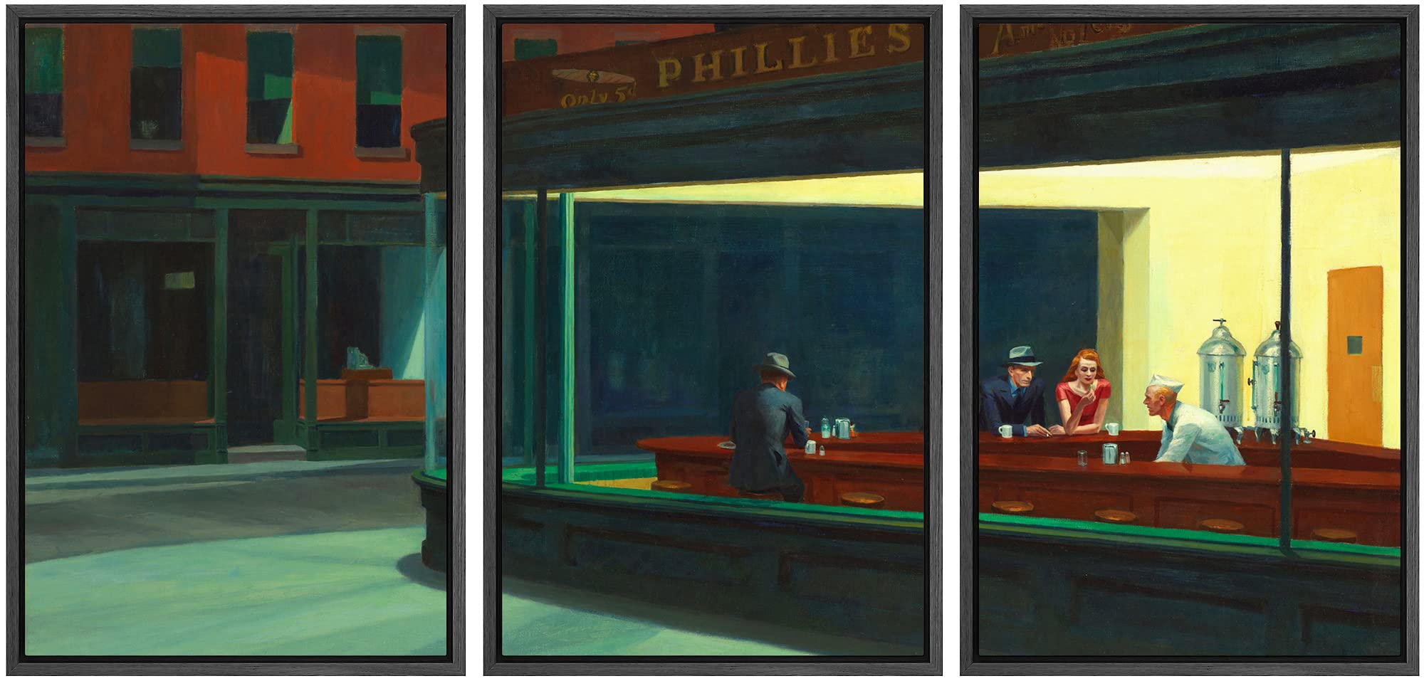 Wall26 Framed Canvas Print Wall Art Set Nighthawks By Edward Hopper Cultural Historic Oil Painting Fine Art Reproduction Scenic