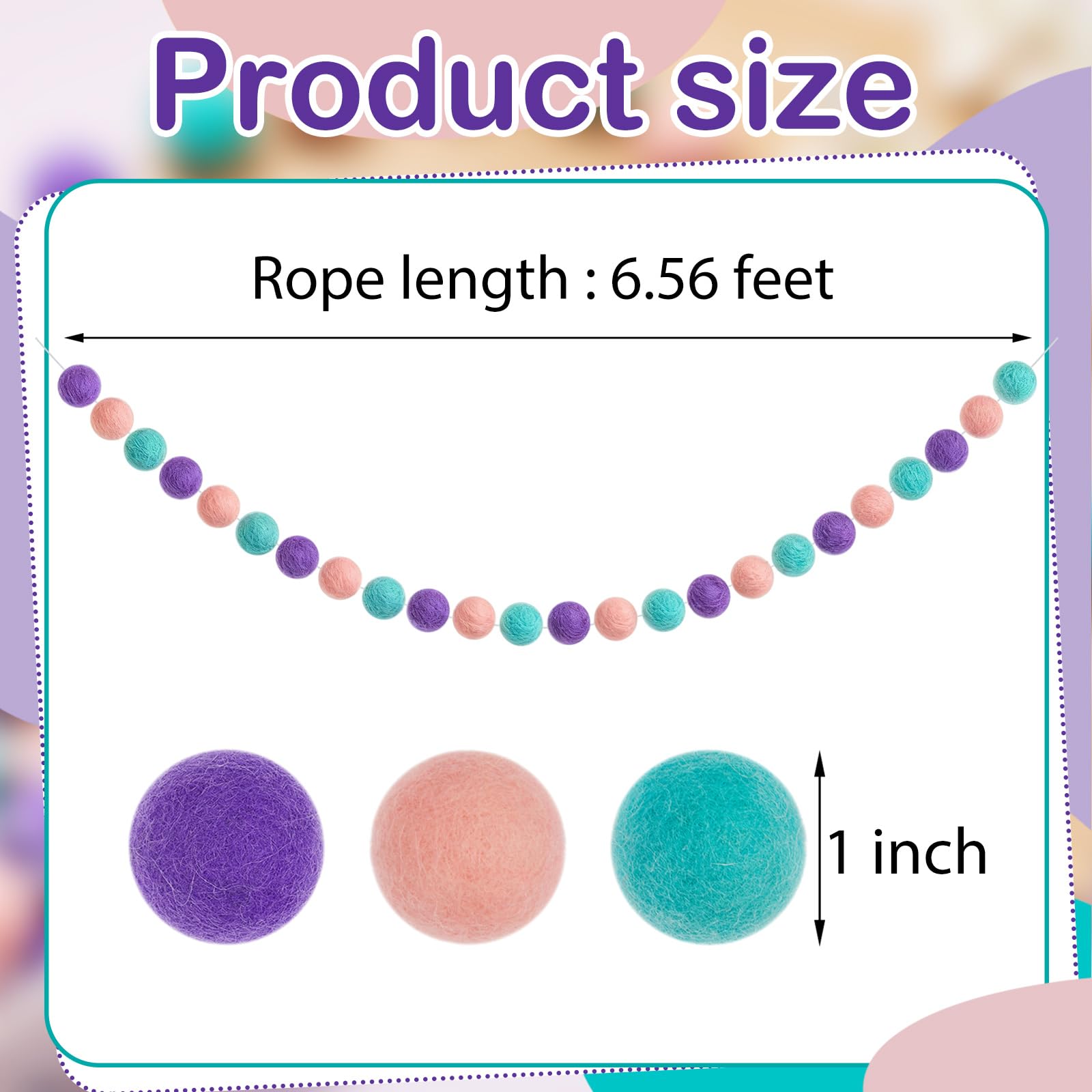 Boao 2 Pieces Wool Felt Ball Garland Colorful Pom Pom Garland Handmade 6.5 Feet Long 24 Balls Felt Banner for Wall Christmas Tre