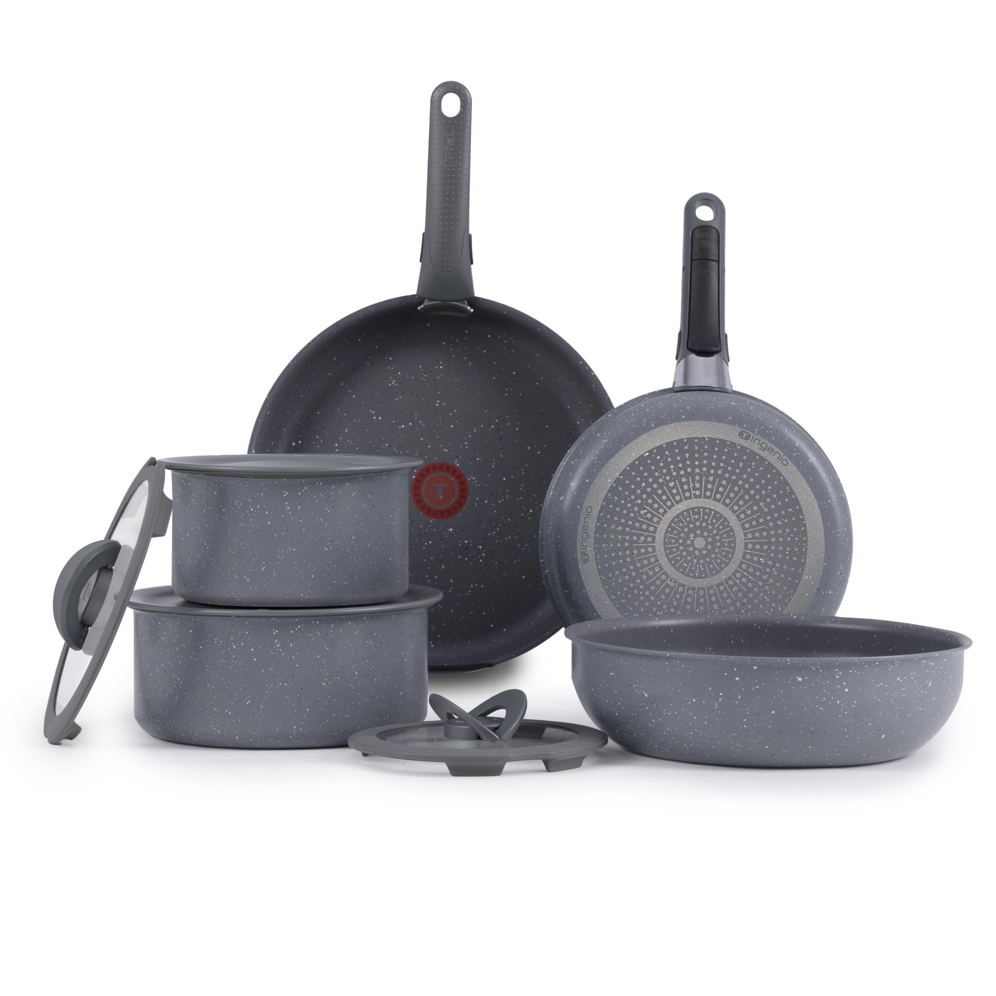 T-fal Ingenio Essentials Cookware Set with Detachable/Removable Handle 11 Piece, Granite Titanium Non Stick, Oven Broiler Safe 5