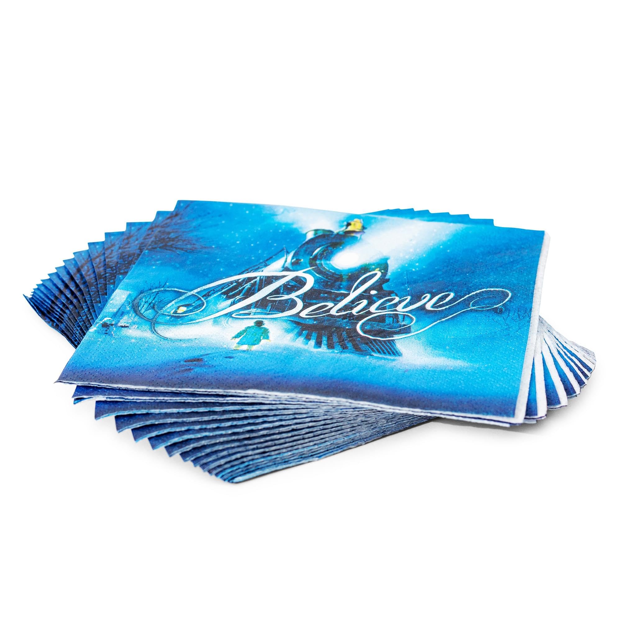 Silver Buffalo Polar Express Train Arrival 13-Inch Paper Napkins Tableware Set, Blue, 16 Piece