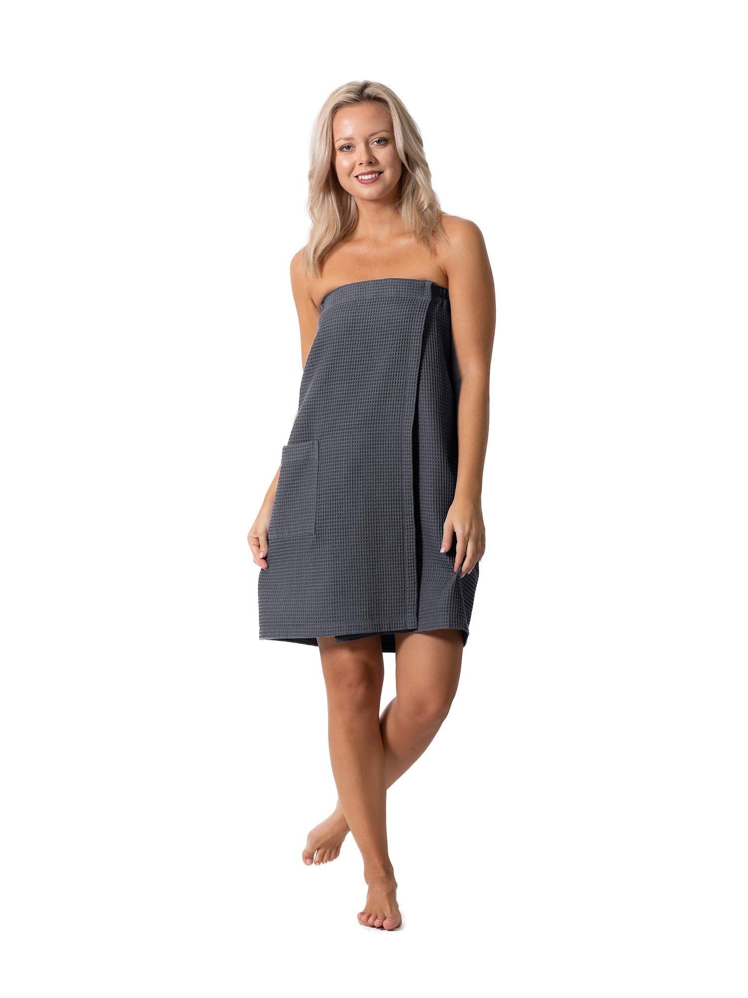 Robe Direct Quick Dry, Lightweight Waffle Spa/Bath Wrap with Adjustable Closure & Elastic Top (Dark Gray, XX-Large)