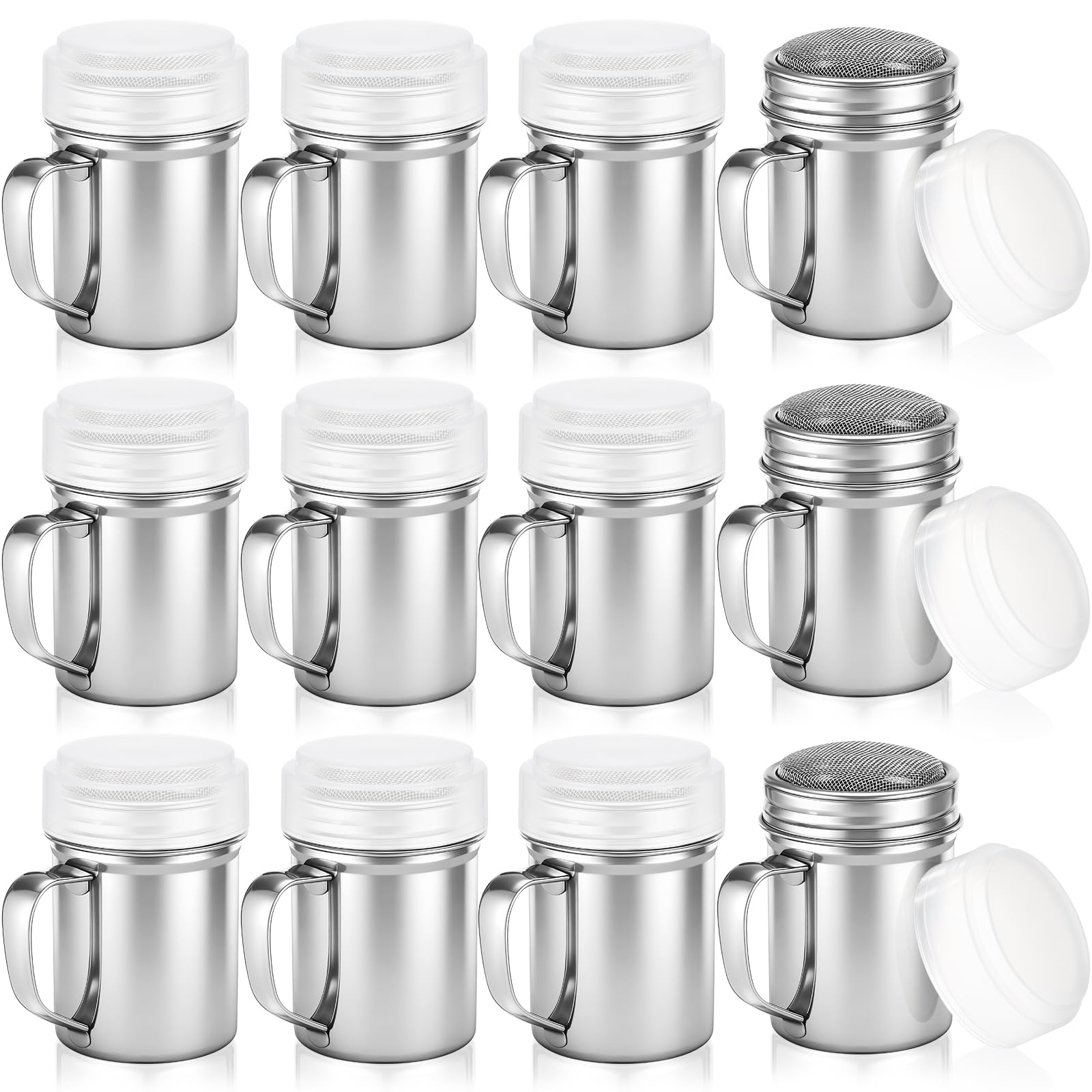 LemonRoad 12 Pcs Powdered Sugar Shaker Duster with Handle, 6oz Stainless Steel Sifter Fine Mesh Powder Duster Bulk for Sugar, Ci