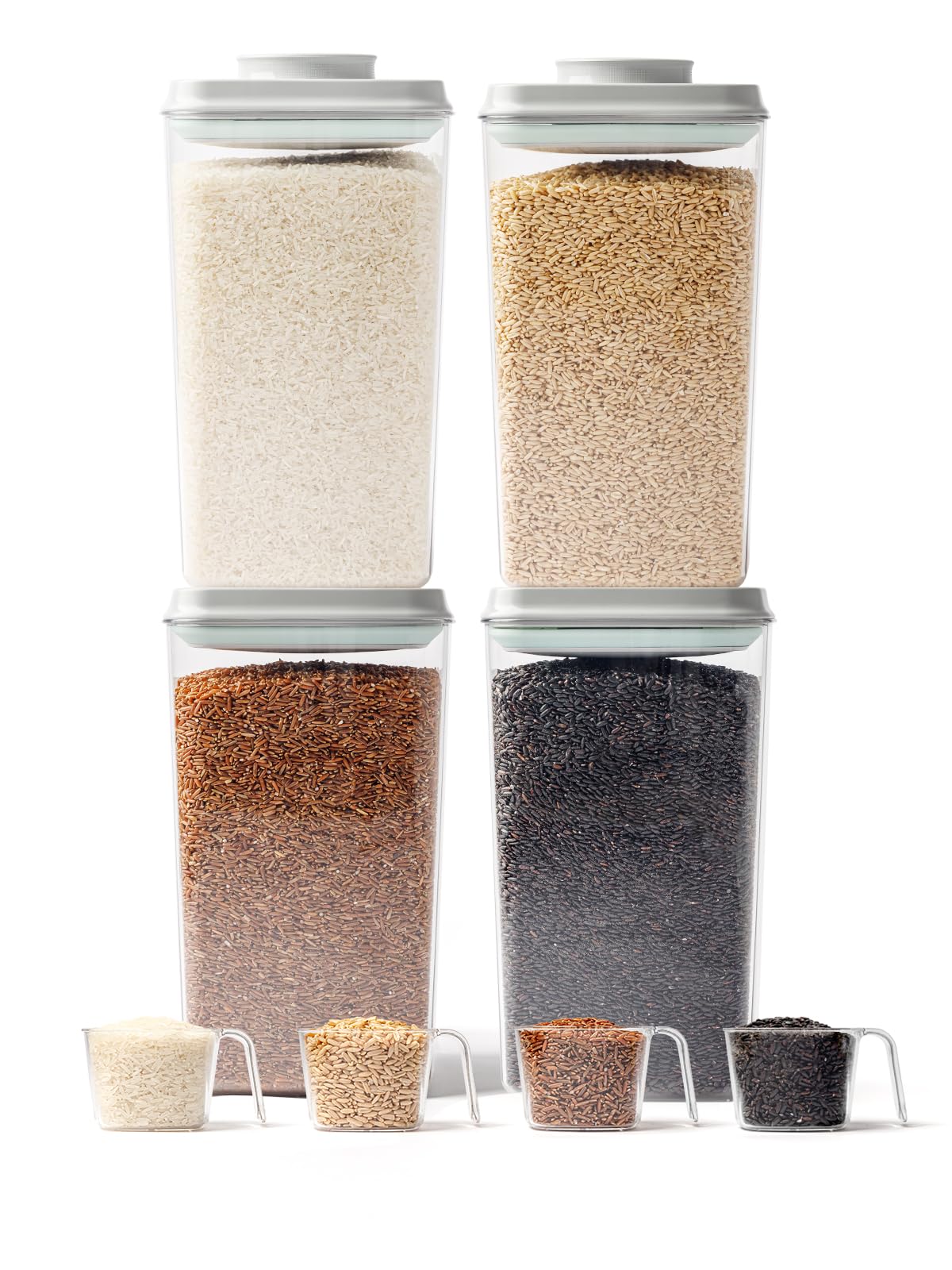 Tourdeus Airtight Food Storage Containers with Lid, 4-Pack 4.22Qt Large Stackable Pantry Organizers with Measuring Scoops, BPA-F