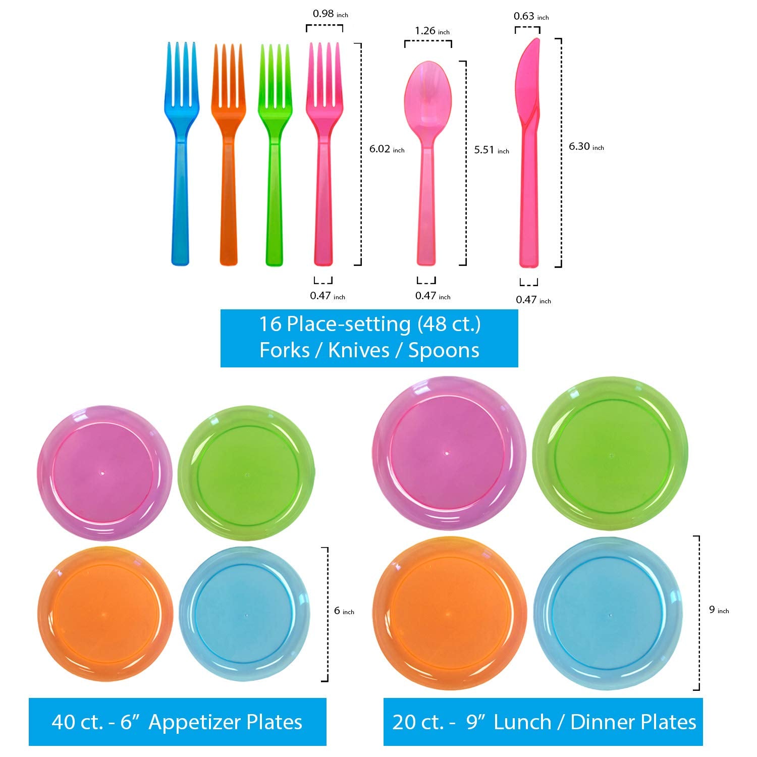 Party Essentials N265298 Party Supplies Set/Blacklight Uv Glow In The Dark Kit, 9'' Plates, 6'' Plates, 10 Oz. Tumblers, 9 Oz. T