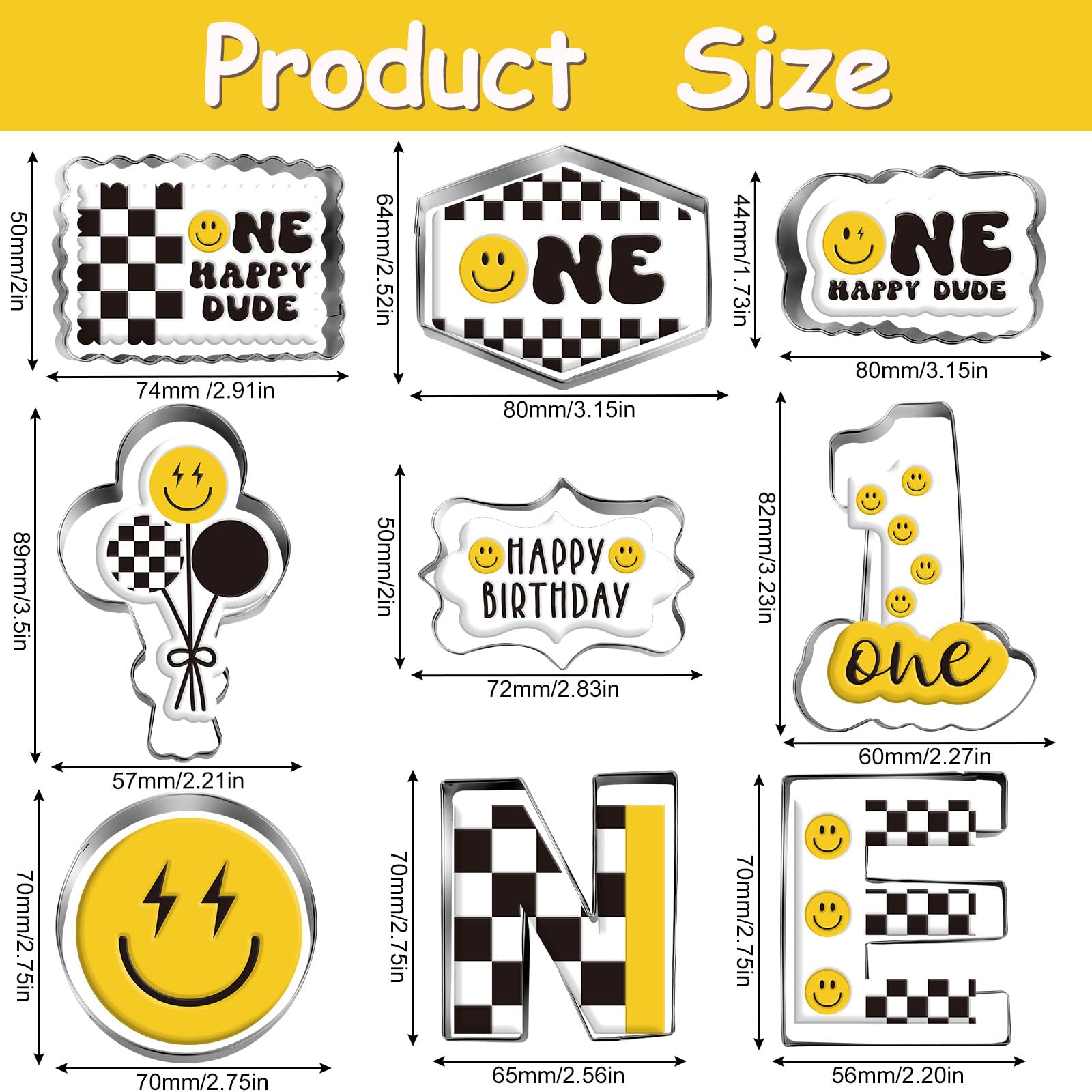 Whaline 9Pcs One Happy Dude Party Favor Cookie Cutter Birthday Biscuit Cutters Letters Plaques Numbers Shape Cookie Cutting Mold
