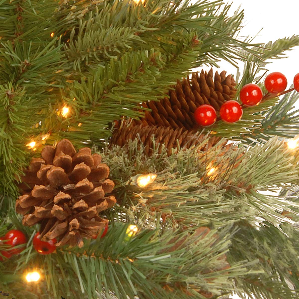 National Tree Company 18 in Pre-Lit Colonial Fir Artificial Christmas Urn Filler, Christmas Decoration with Pinecones, Red Berri