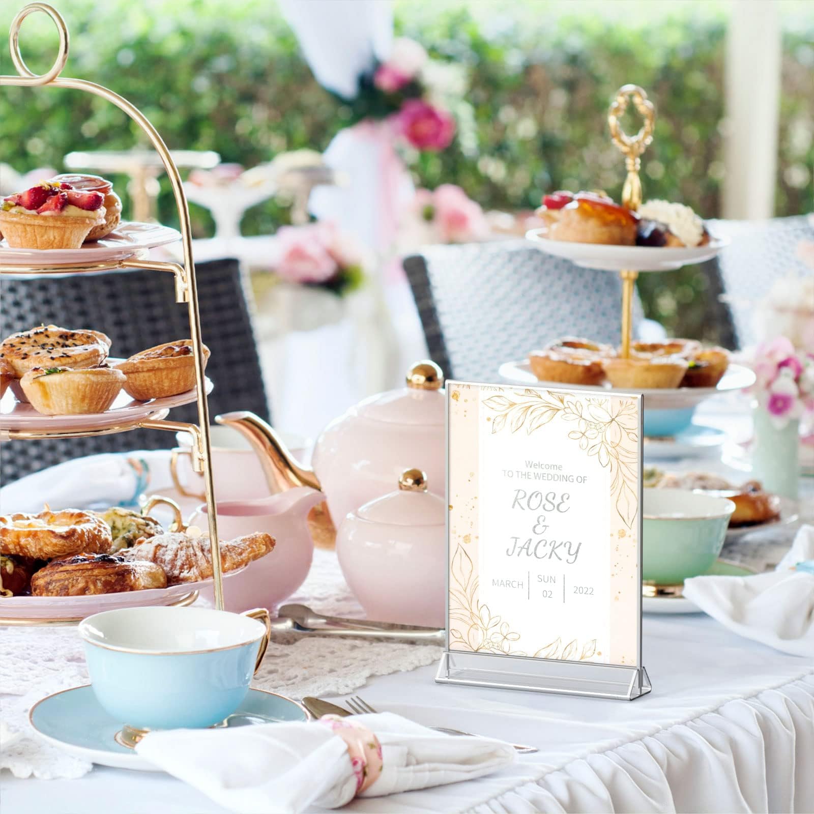 Niubee 6Pack 8.5X11 Clear Acrylic Sign Holder With Sliver Borders And Vertical Stand, Double Sided Table Menu Holders Picture Fr