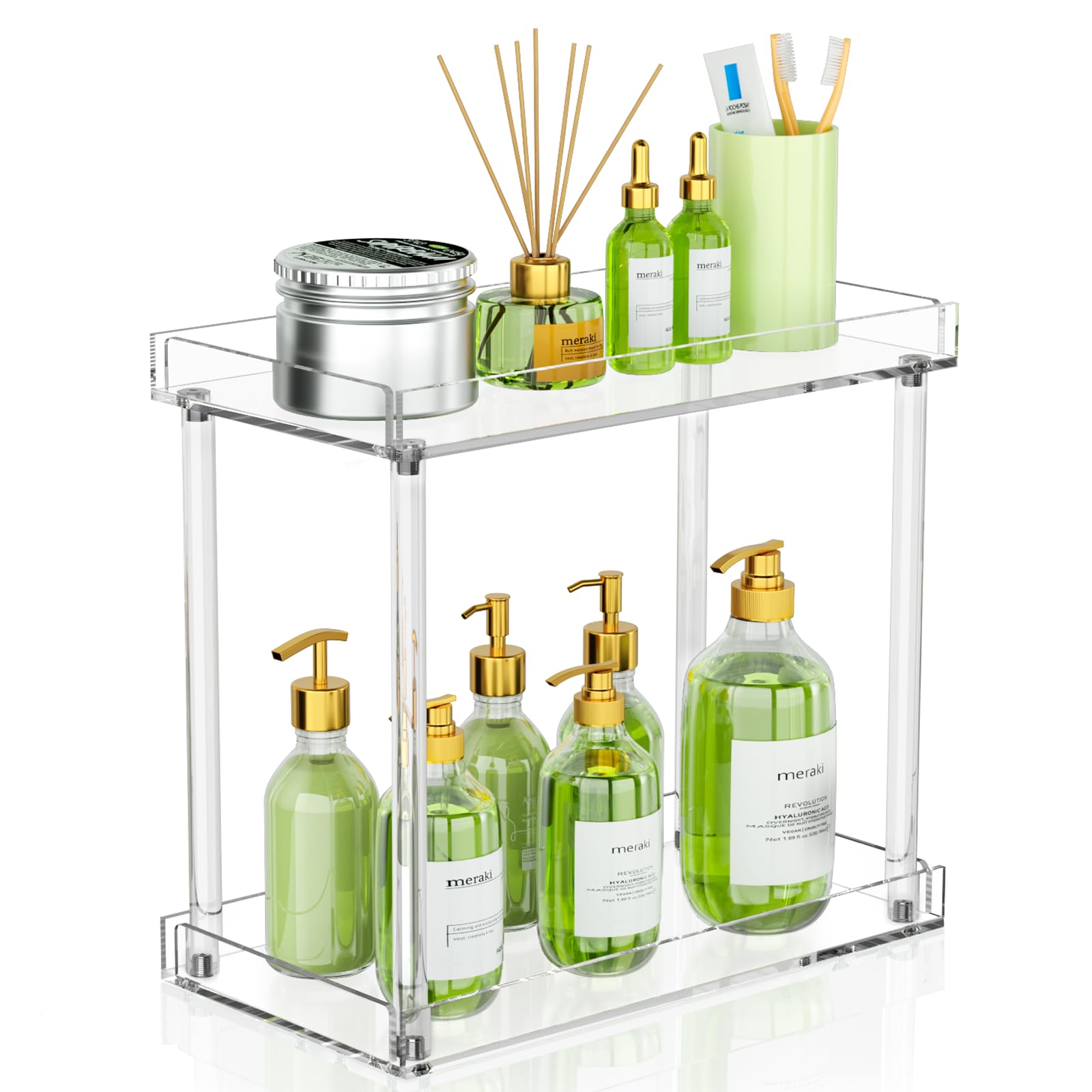 Npplus Acrylic Bathroom Counter Organizer, Clear Bathroom Countertop Organizer, 2-Tier Tray Vanity Counter Organizer Shelf, Home