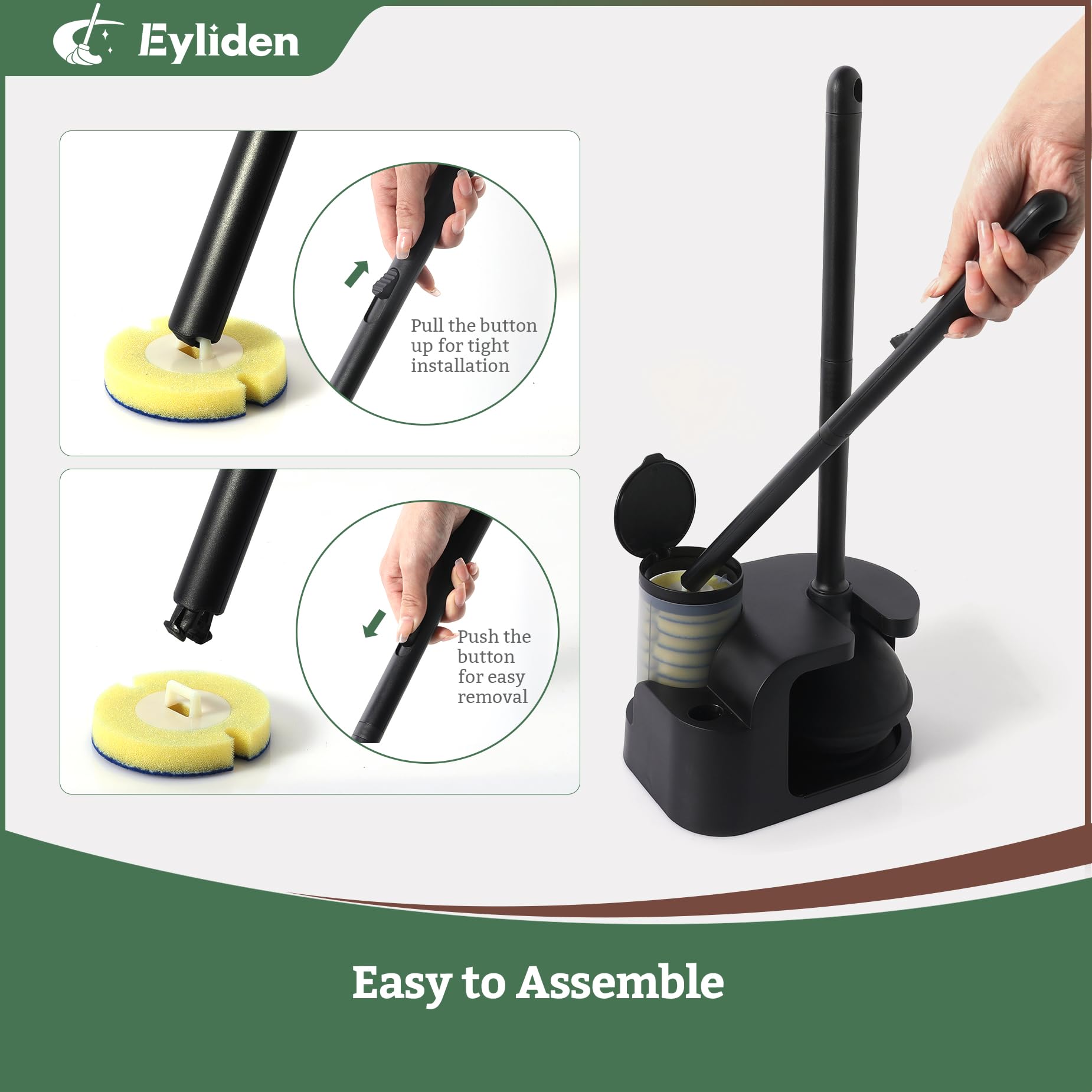 Eyliden Disposable Toilet Brush And Plunger, Toilet Bowl Wand Kit Combo With Storage Caddy And 10Pcs Refills Heads, Compact Toil