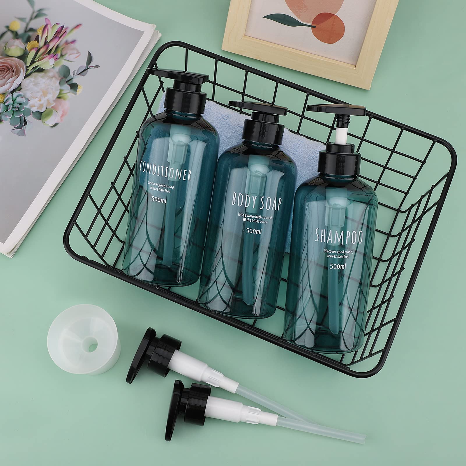 Shampoo Bottles With 2 Extra Pumps, Segbeauty 3Pcs 16.9Oz Bathroom Shampoo And Conditioner Dispenser With Funnel, 500Ml Empty Pl