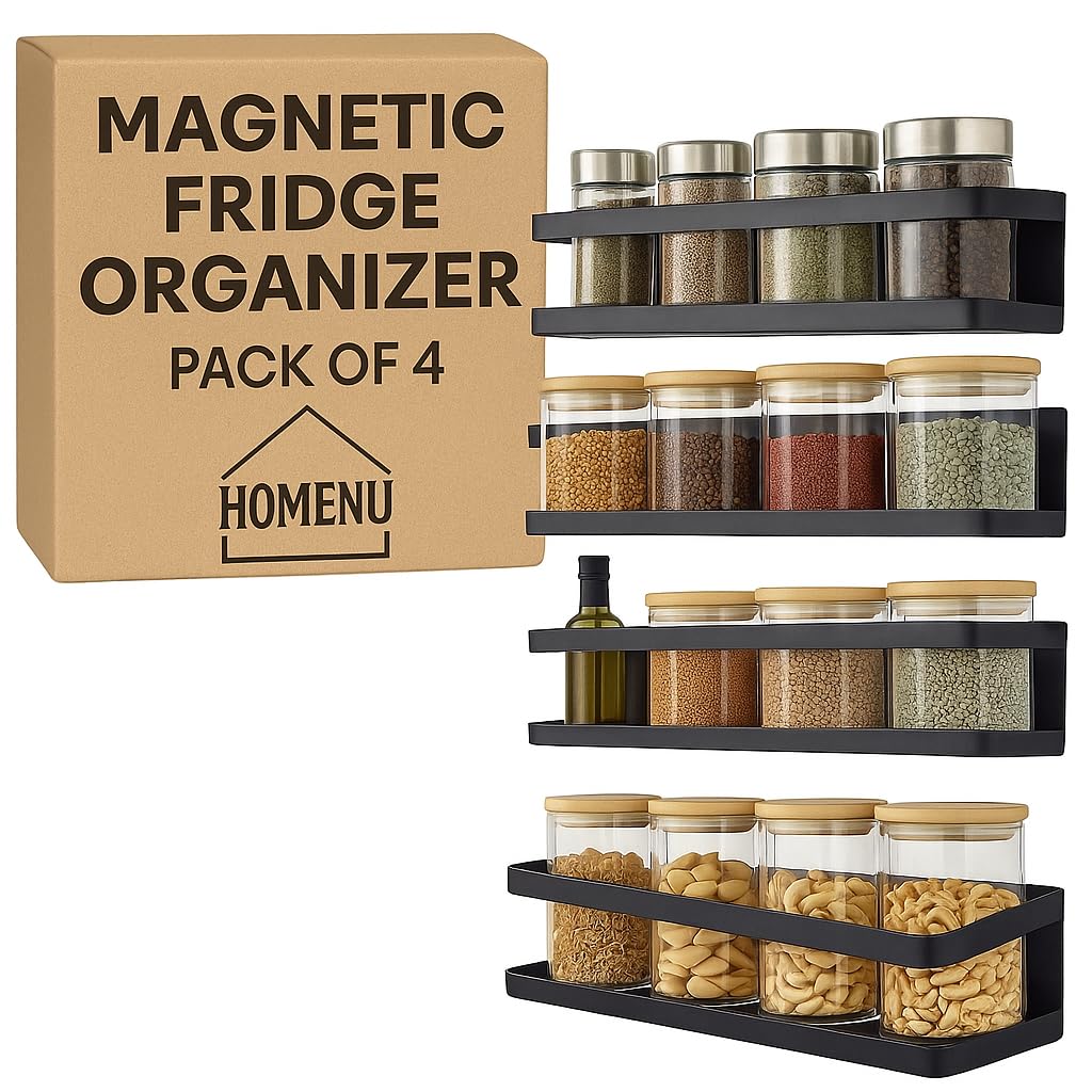 Homenu Fridge Magnet Storage Rack Kitchen Shelf Magnetic Shelf Spice Rack Organizer With Jars Side Kitchen Self Magnetic (Pack O