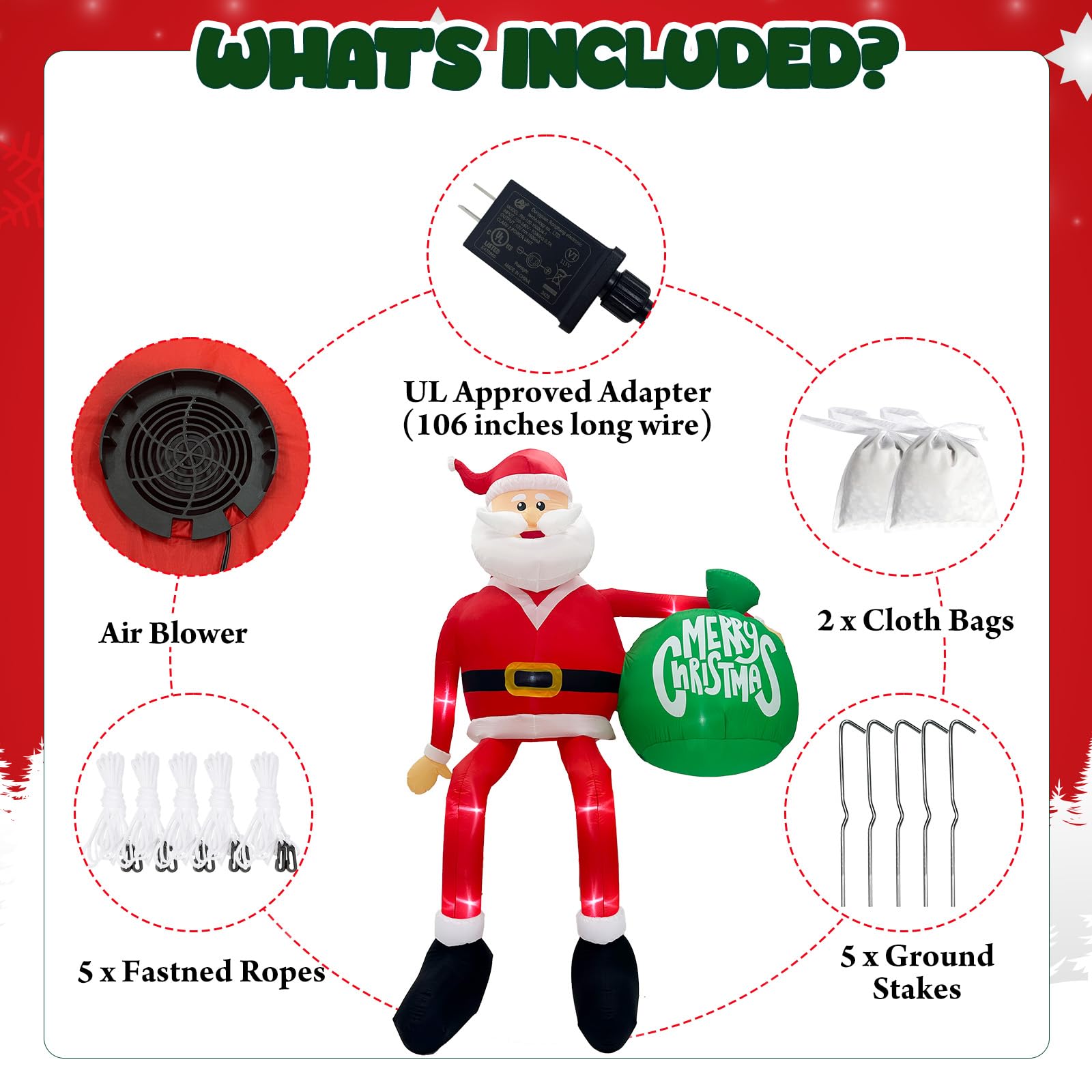 GUDELAK 15FT Inflatable Christmas Decoration - Climbing Santa Claus, Red Polyester, Outdoor LED Holiday Decor, Model S-CQ-PQLR-L-US-1