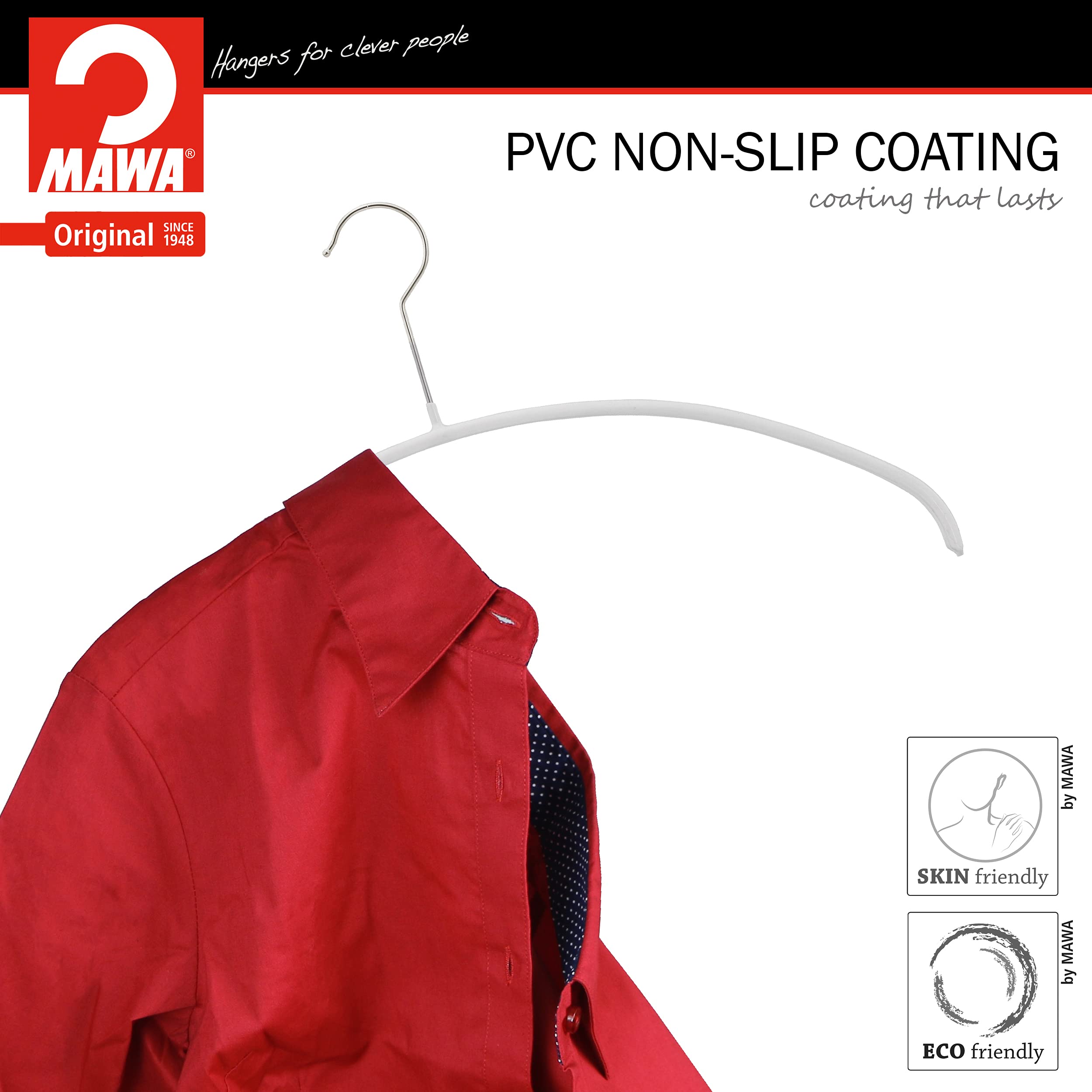 MAWA Euro Series Non-Slip Space Saving Clothes Hanger  Set of 10  White Style 40/P  Pack of 10  10 Count (14138)