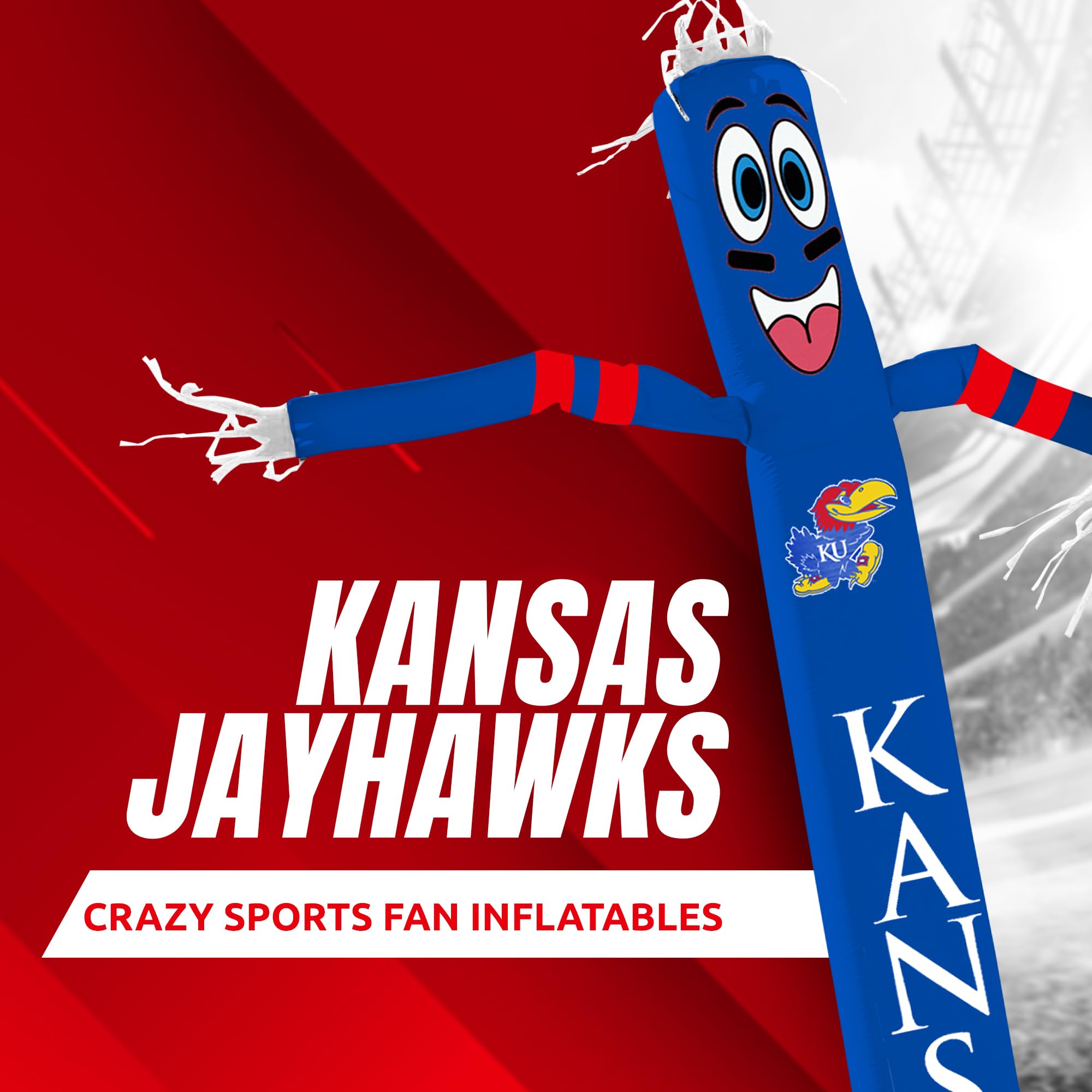 Sporticulture NCAA Kansas (KU) Football Wacky Waving Inflatable Tube Guy with LED Lights & Built-in Blower Air Wacky Dancers Inf
