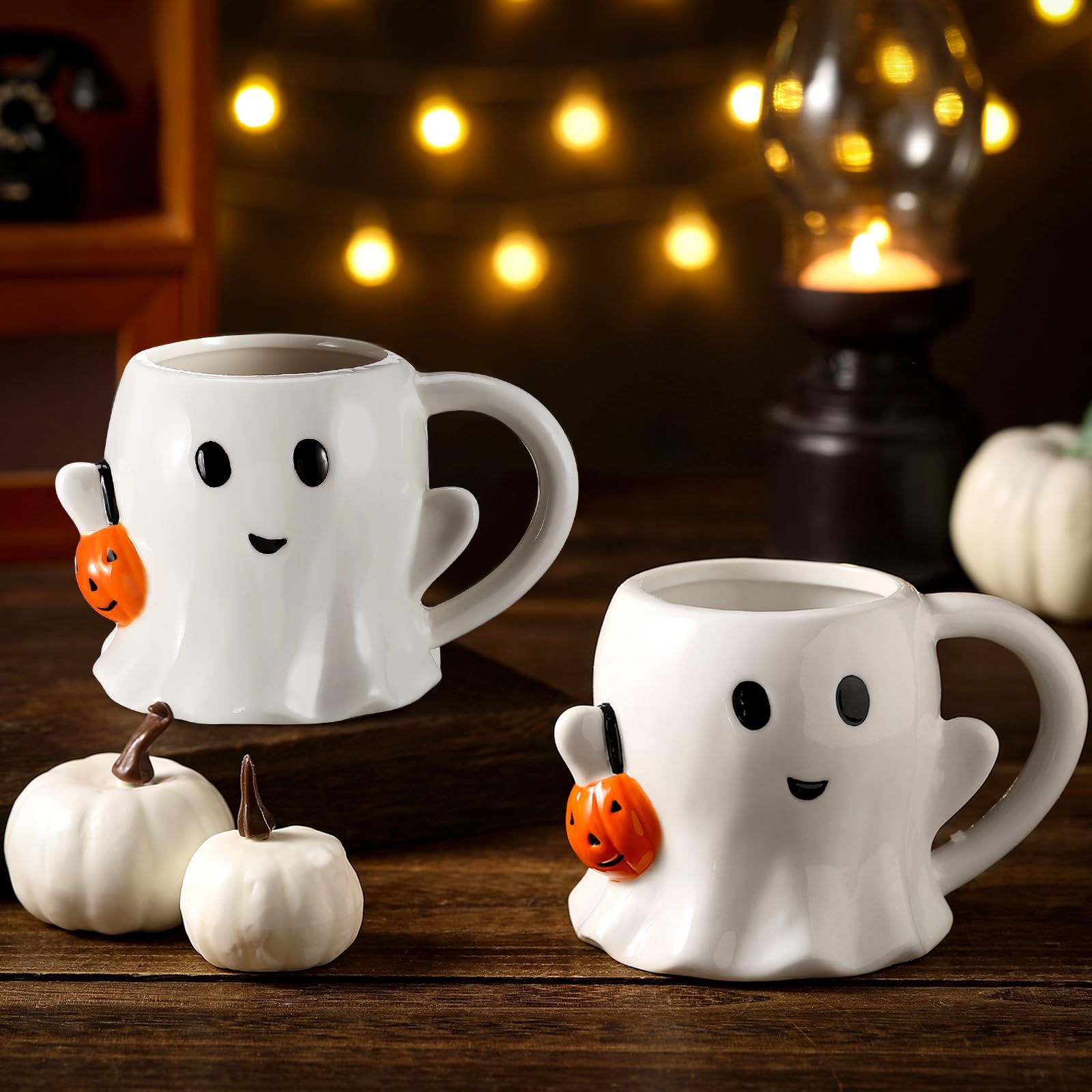 Yiyiring 2 Pcs 12 oz Halloween Ghost Coffee Mug Ceramic Boo Cup with Handle