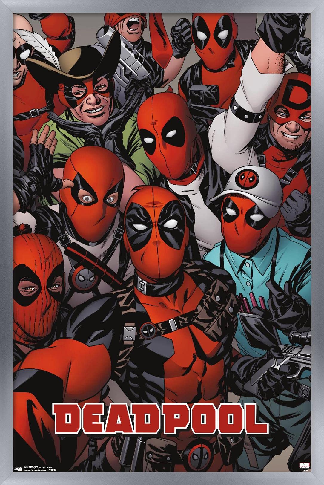 Trends International Marvel Comics Deadpool - Faces Wall Poster, 22.4L X 14.7W, Silver Framed Version