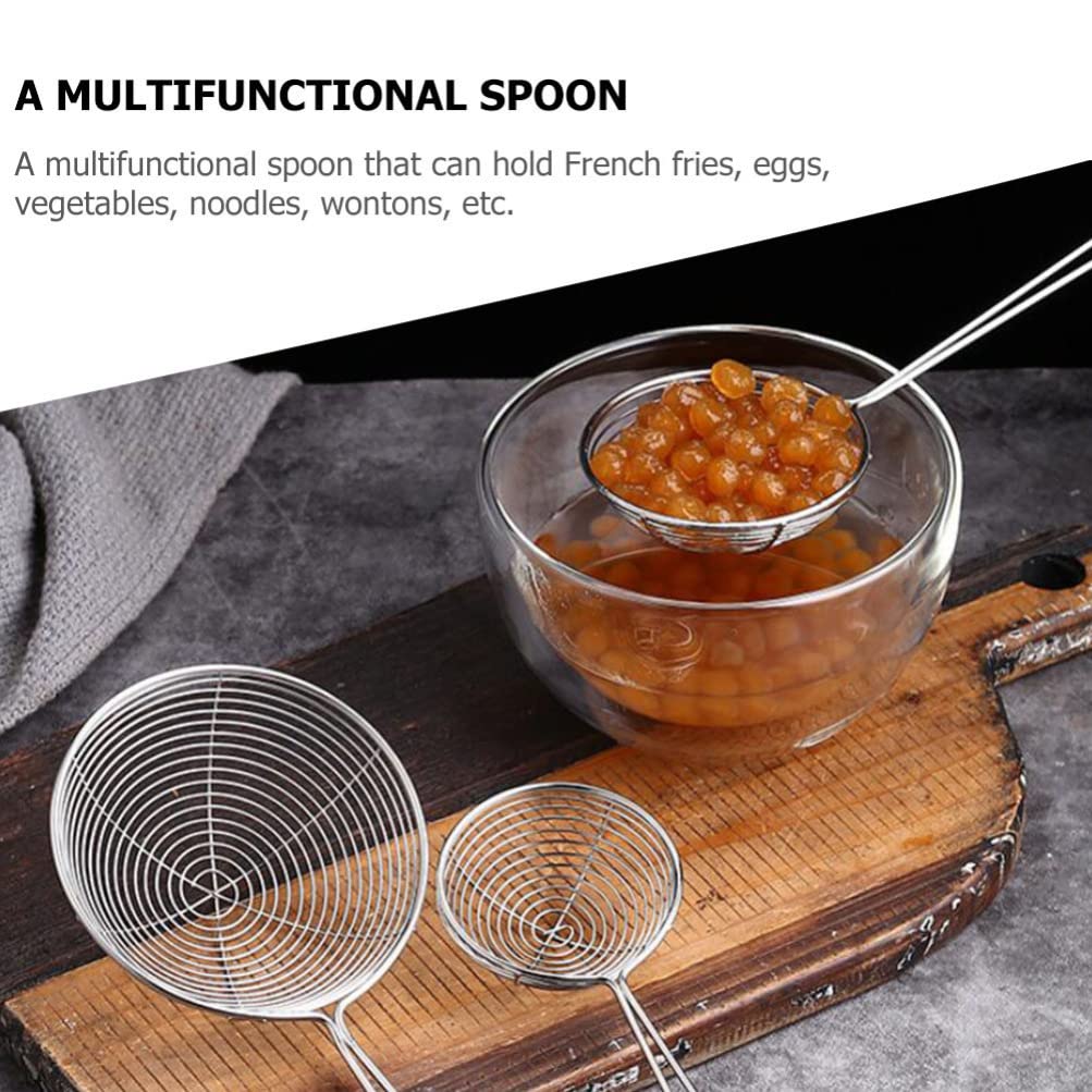 Hemoton 4Pcs Stainless Steel Spider Strainer Skimmer Spoon Hot Pot Strainer Scoop Pasta Noodle Dumpling Strainer Spoon For Kitch