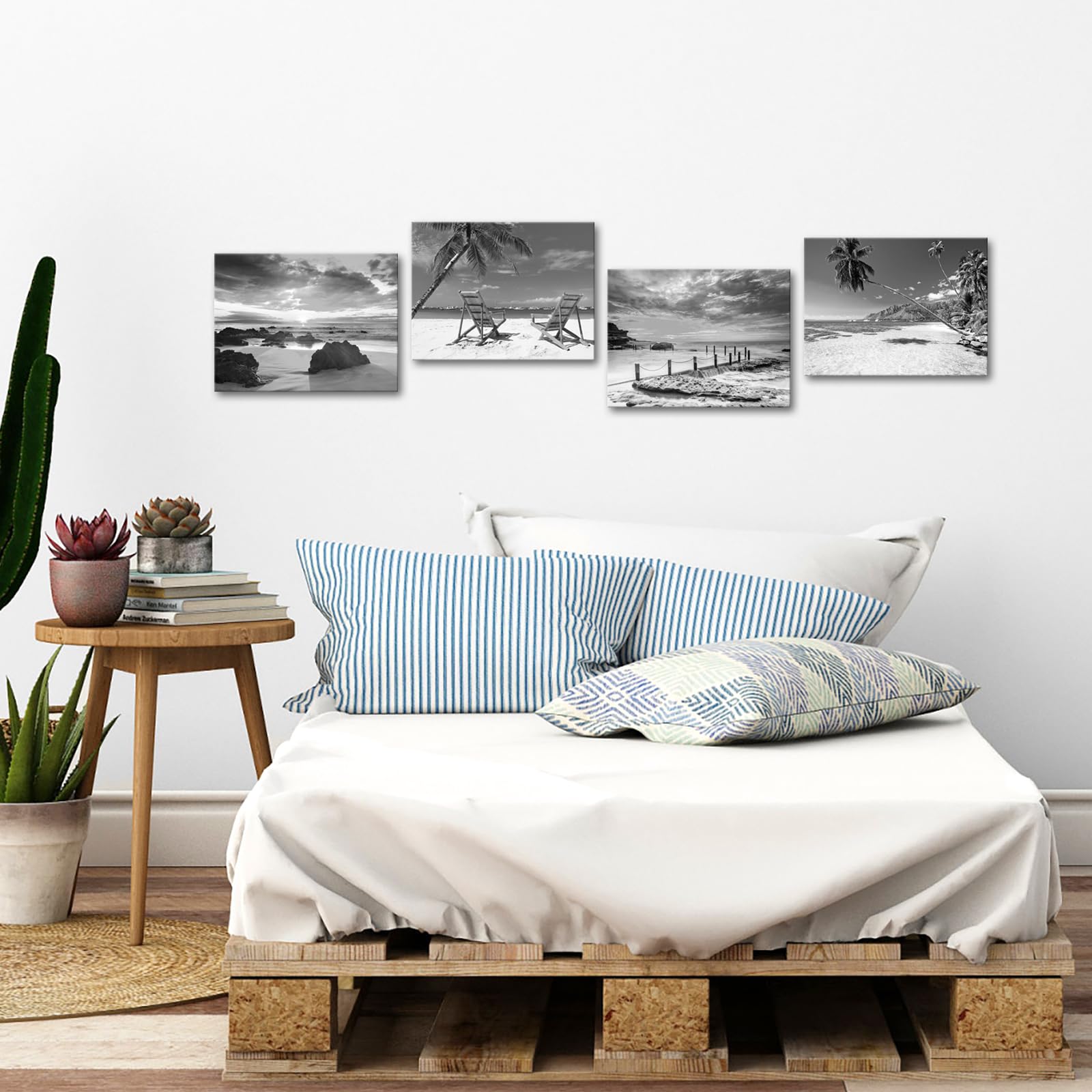 Nachic Wall Black And White Beach Wall Art Sea Sunrise Pictures Palm Tree Landscape Painting On Canvas Modern Home Living Room B