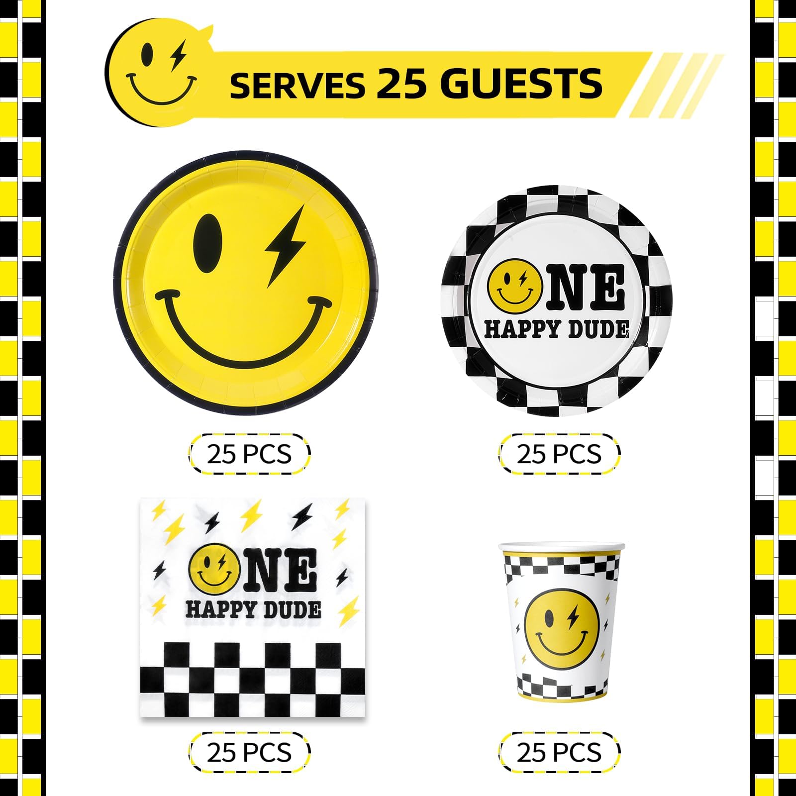 One Happy Dude Birthday Plates Yellow Smile Face Party Plates One Happy Dude Paper Plates Cups Napkins Decor Disposable Party Fa