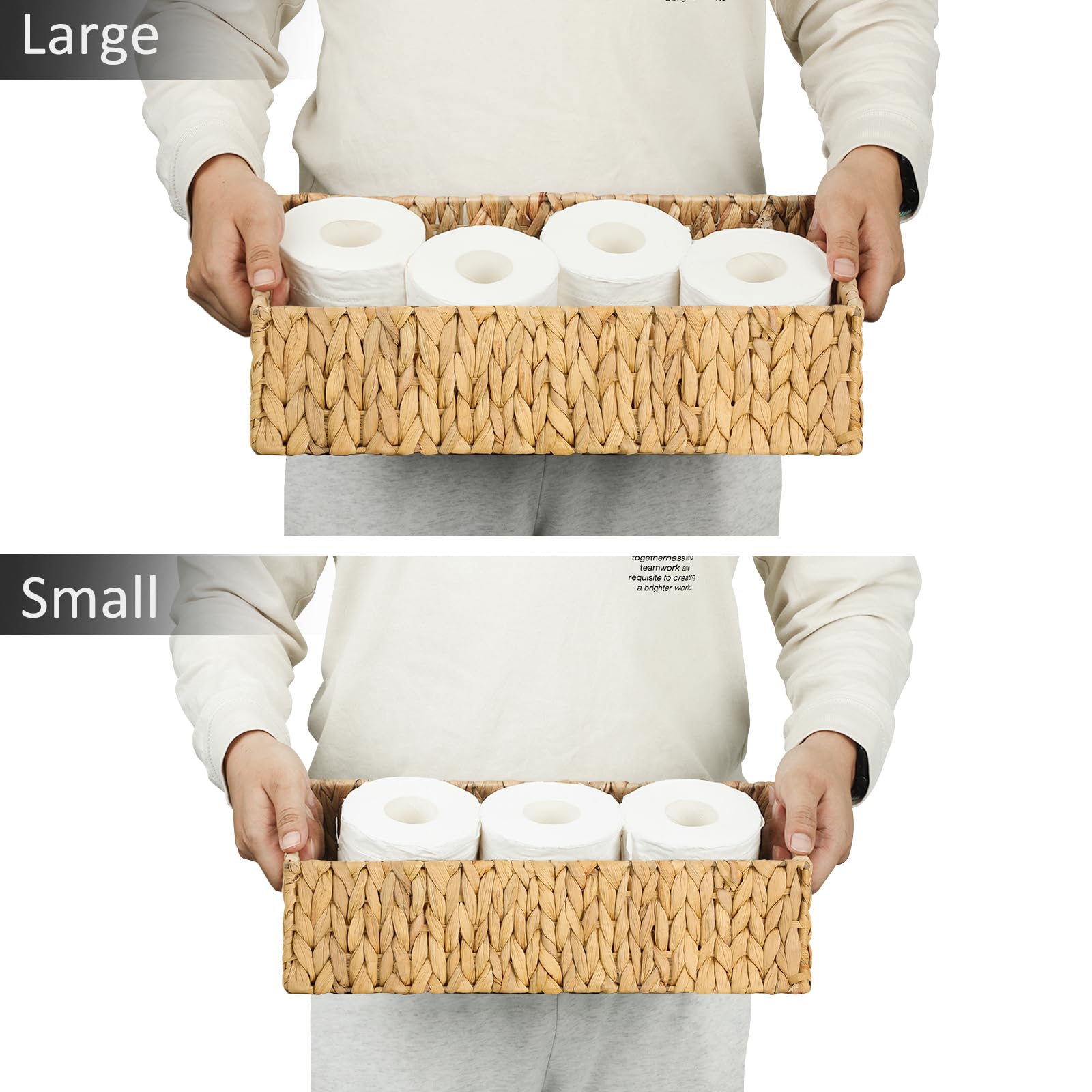 Graciadeco Nesting Small Wicker Basket, Water Hyacinth Toilet Paper Baskets Bathroom Organizer Woven Long Narrow Baskets For Org