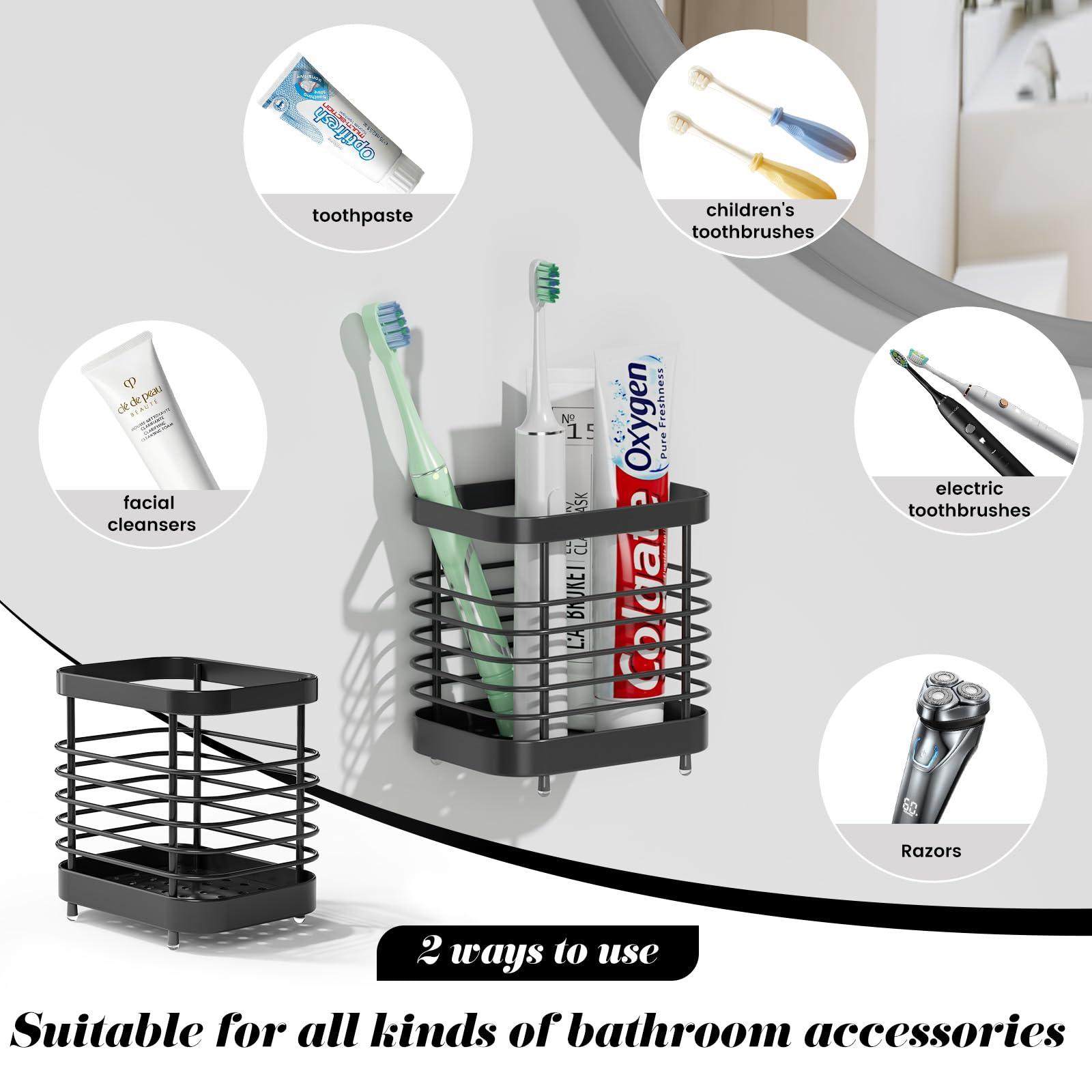 Toothbrush Holders For Bathroom - Sgokuno Stainless Steel Toothbrush Holder Wall Toothpaste Holder Shower Razor Holder Toothbrus