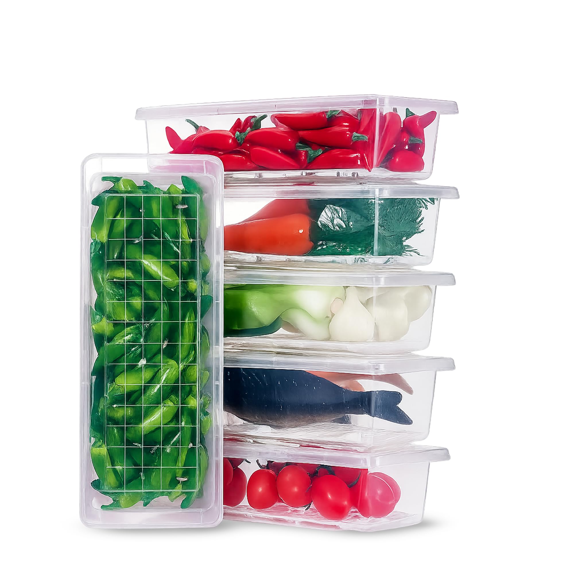 Shynora 6Pack Multipurpose Fridge Storage Space Organizer Boxes With Removable Drain Plate Fridge Storage Containers Keeps Fres