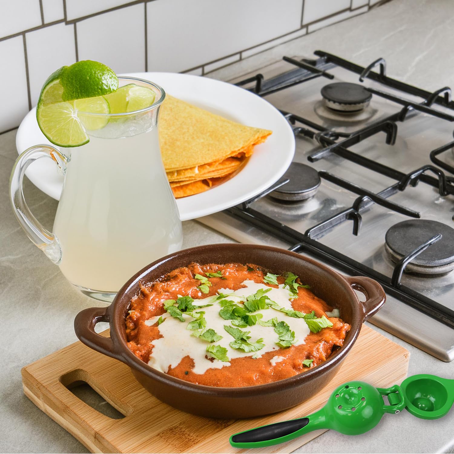 Heavy-Duty Enamel Coated Steel Lime Squeezer With Grip Handle In Vibrant Green By Home Basics | Quick And Easy Citrus Juice Extr