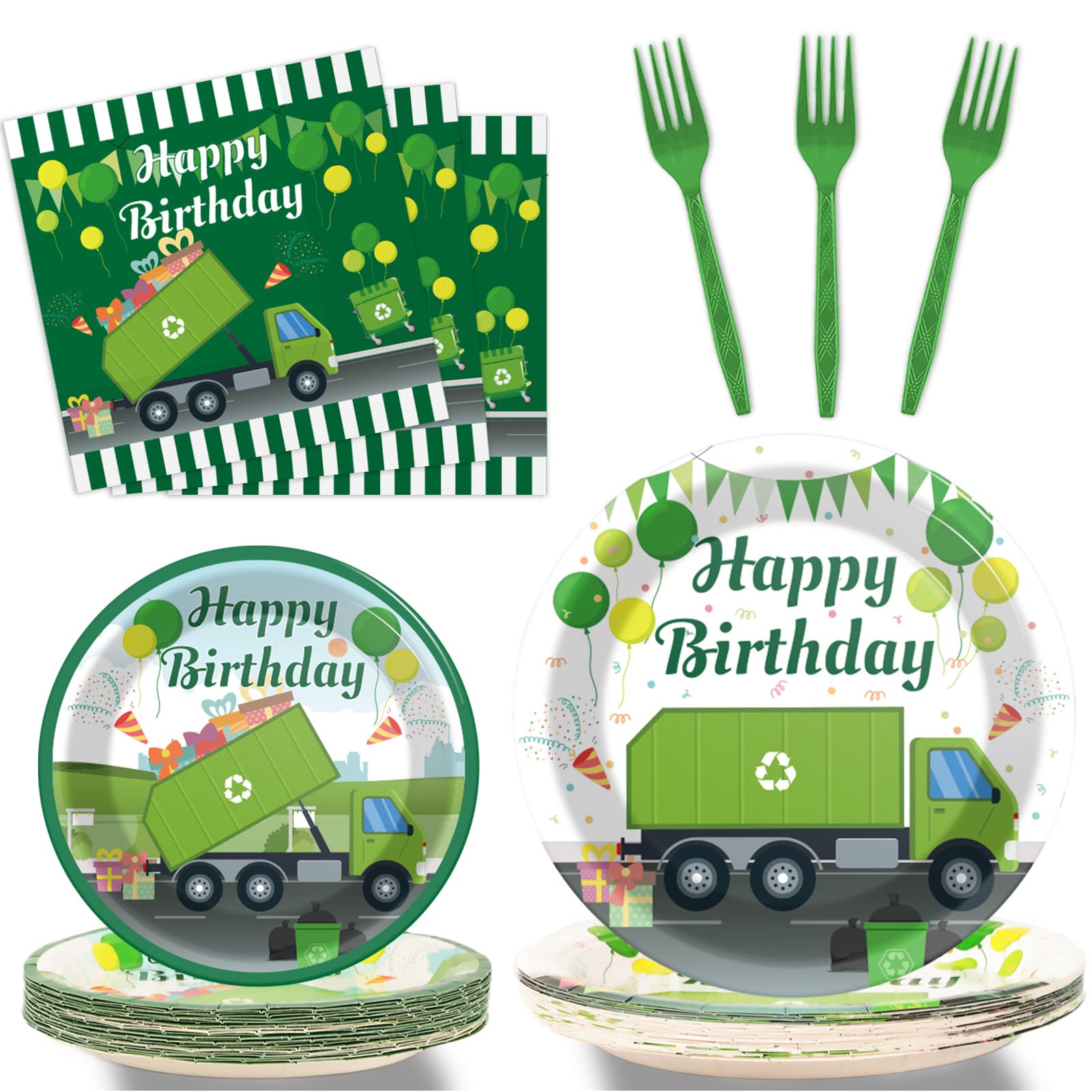 96 Pcs Garbage Truck Birthday Party Plates And Napkins Party Supplies Trash Trucks Party Tableware Set Waste Management Recyclin