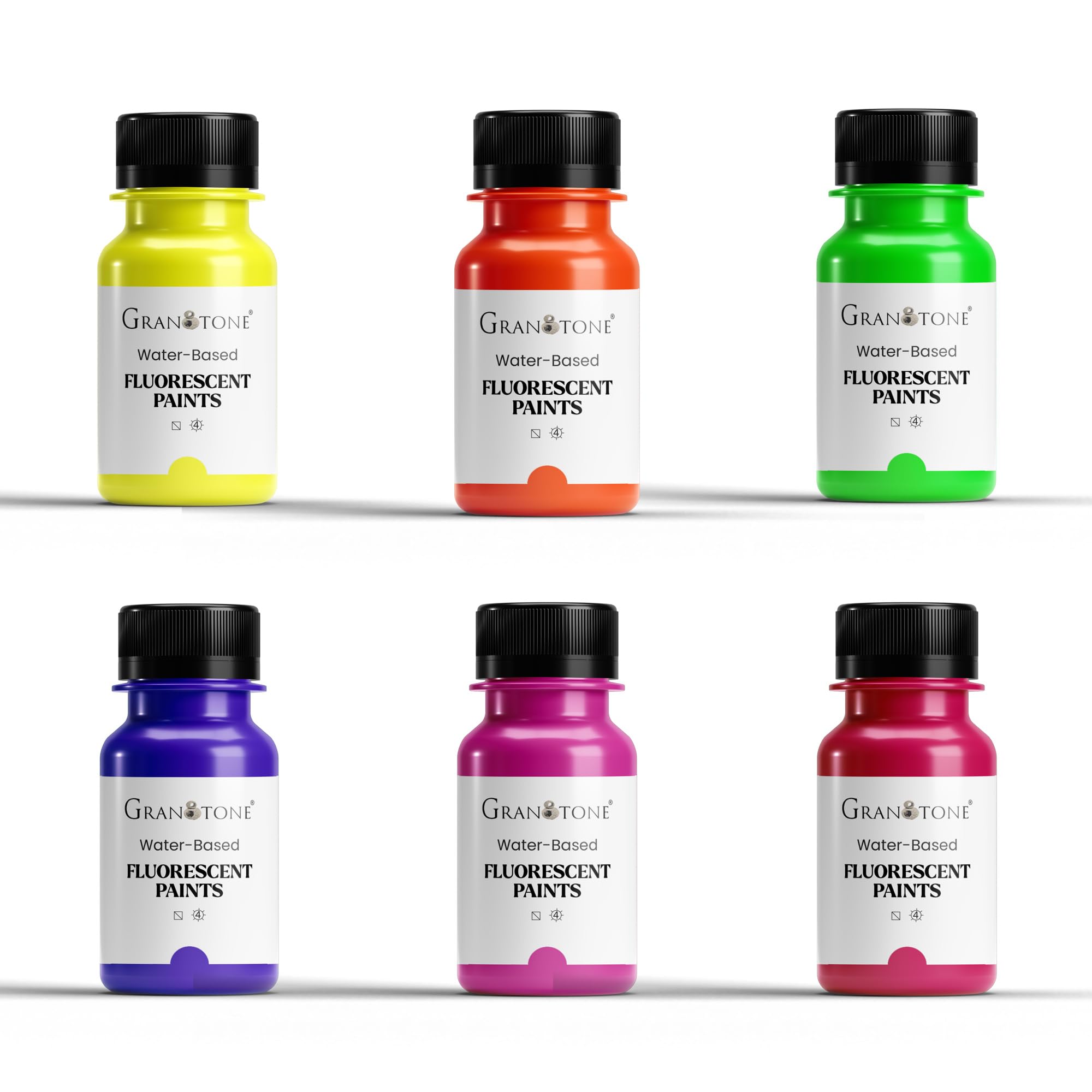 Granotone Fluorescent Paint Set - 6 Vibrant Neon Colors (50G Each) | Water-Based, Non-Toxic, Quick Dry | Uv Glow Effect Acrylic 