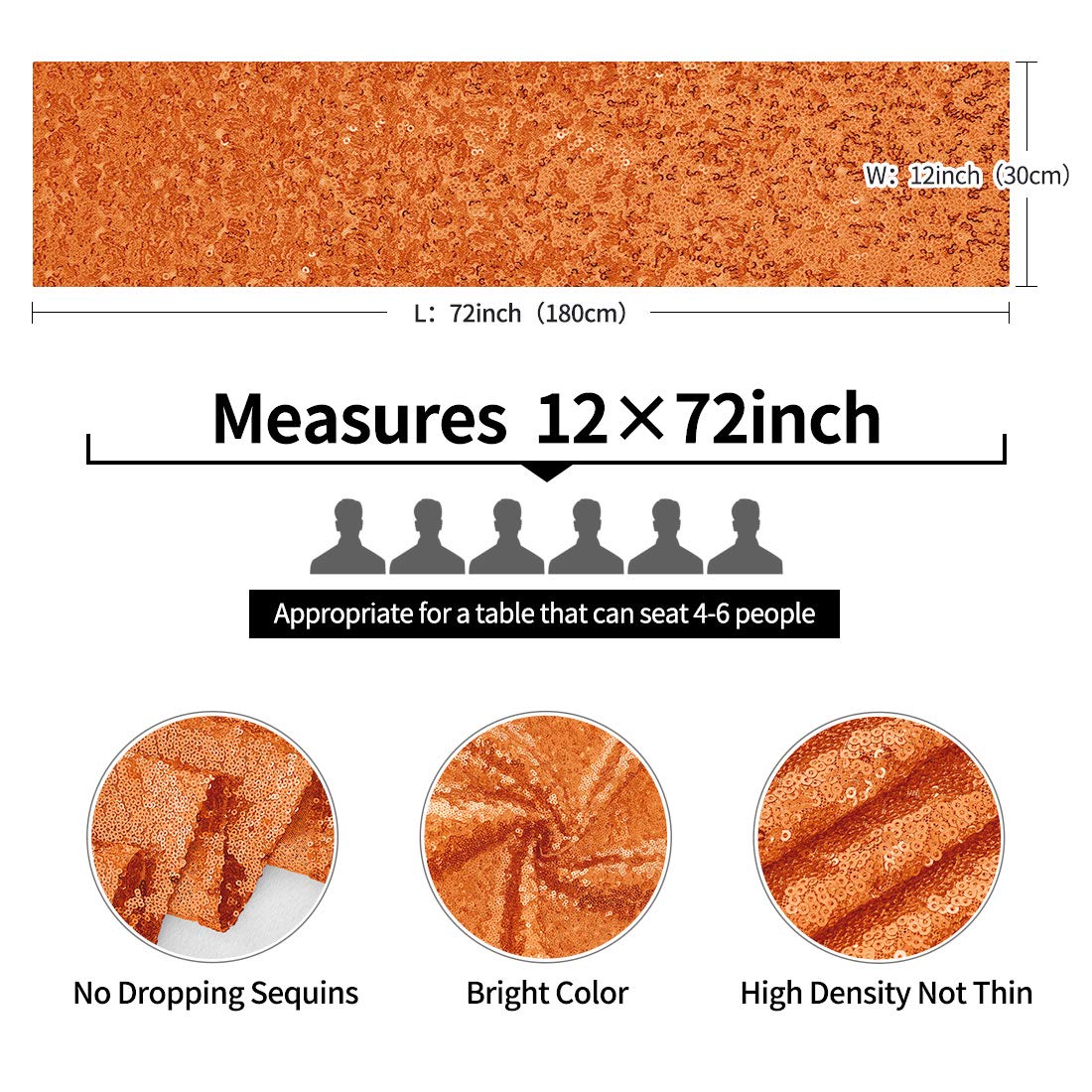 2 Packs 12 X 72 Inches Orange Sequin Table Runner, Glitter Runner For Birthday Party Supplies Decorations Wedding Bachelorette H