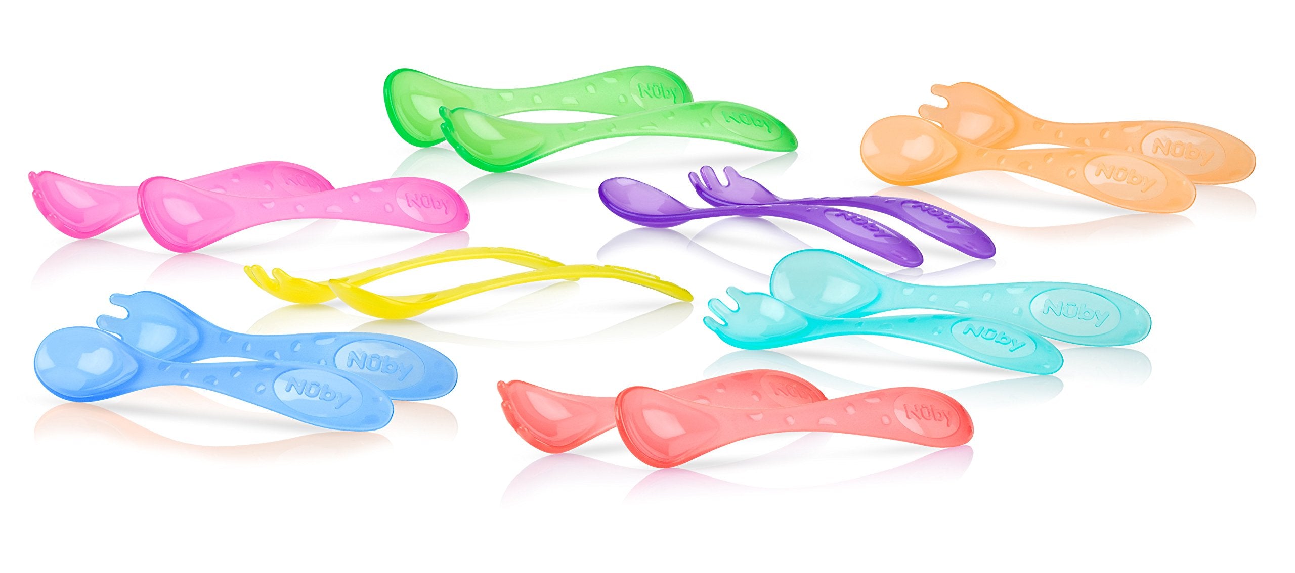 Nuby 16 Piece Wash or Toss Toddler Feeding Fork and Spoon Set
