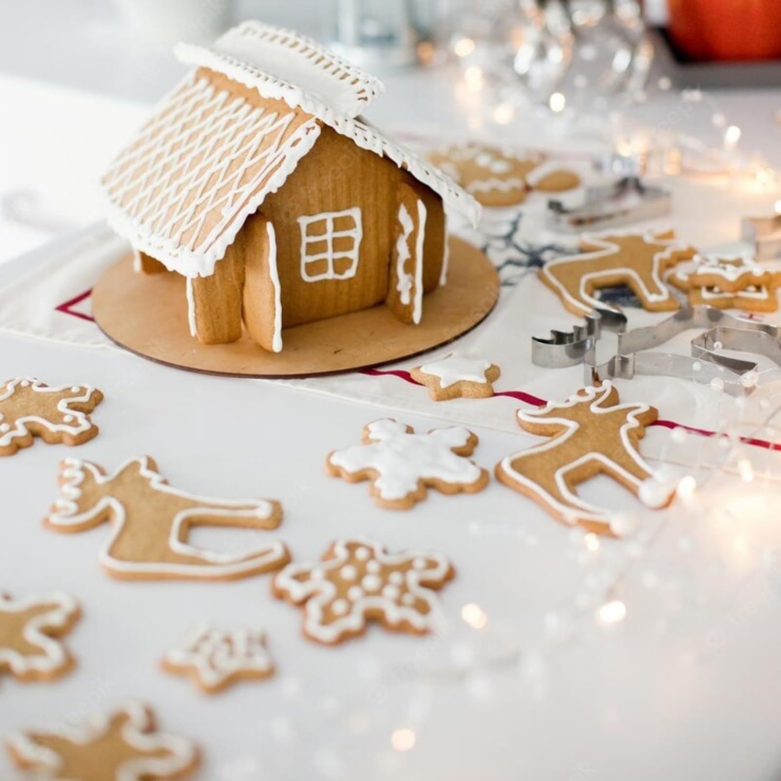 JOB JOL Christmas Cookie Cutters Set of 6, 4" Stainless Steel, Gingerbread Man, House, Christmas Tree