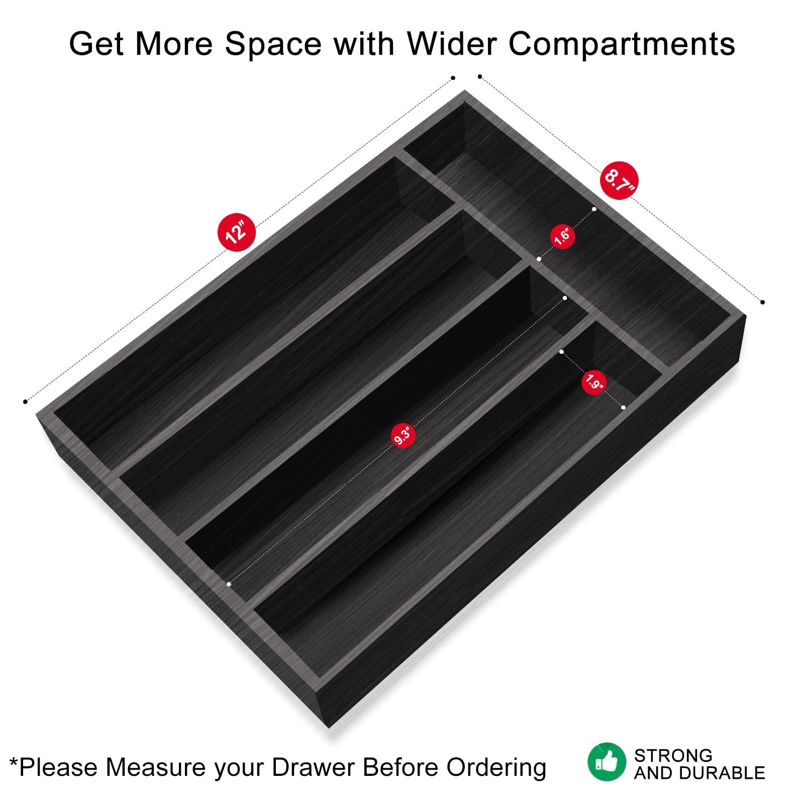 Ayiaren Kitchen Utensil Drawer Organizer Wooden Cutlery Tray Wood Silverware Holder Drawer Divider Flatware Organizer Utensils T