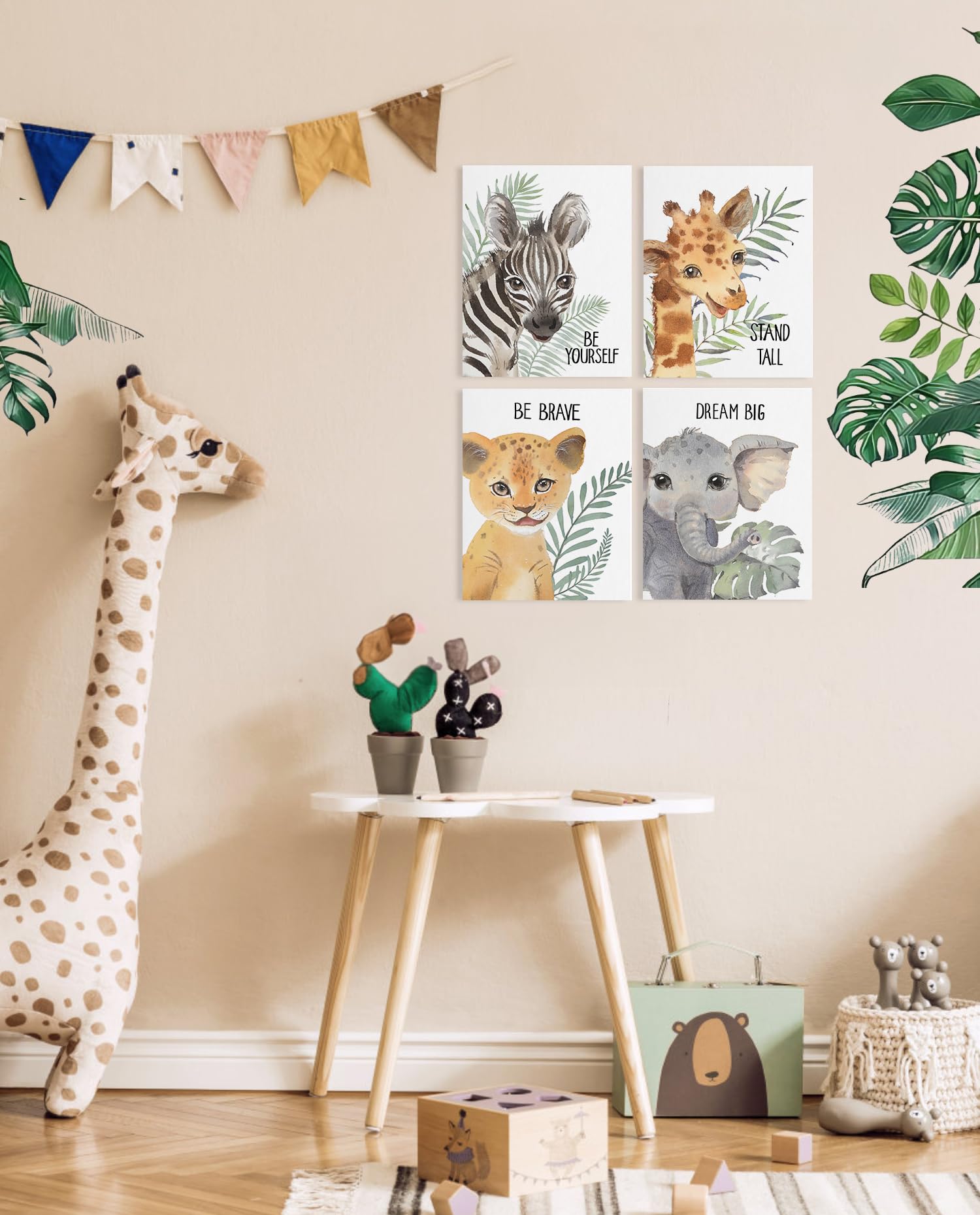 Safari Animal Nursery Wall Decor: Jungle Animal Print For Baby Boy Girl, Inspirational Quotes Kids Wall Art, Safari Nursery Pict